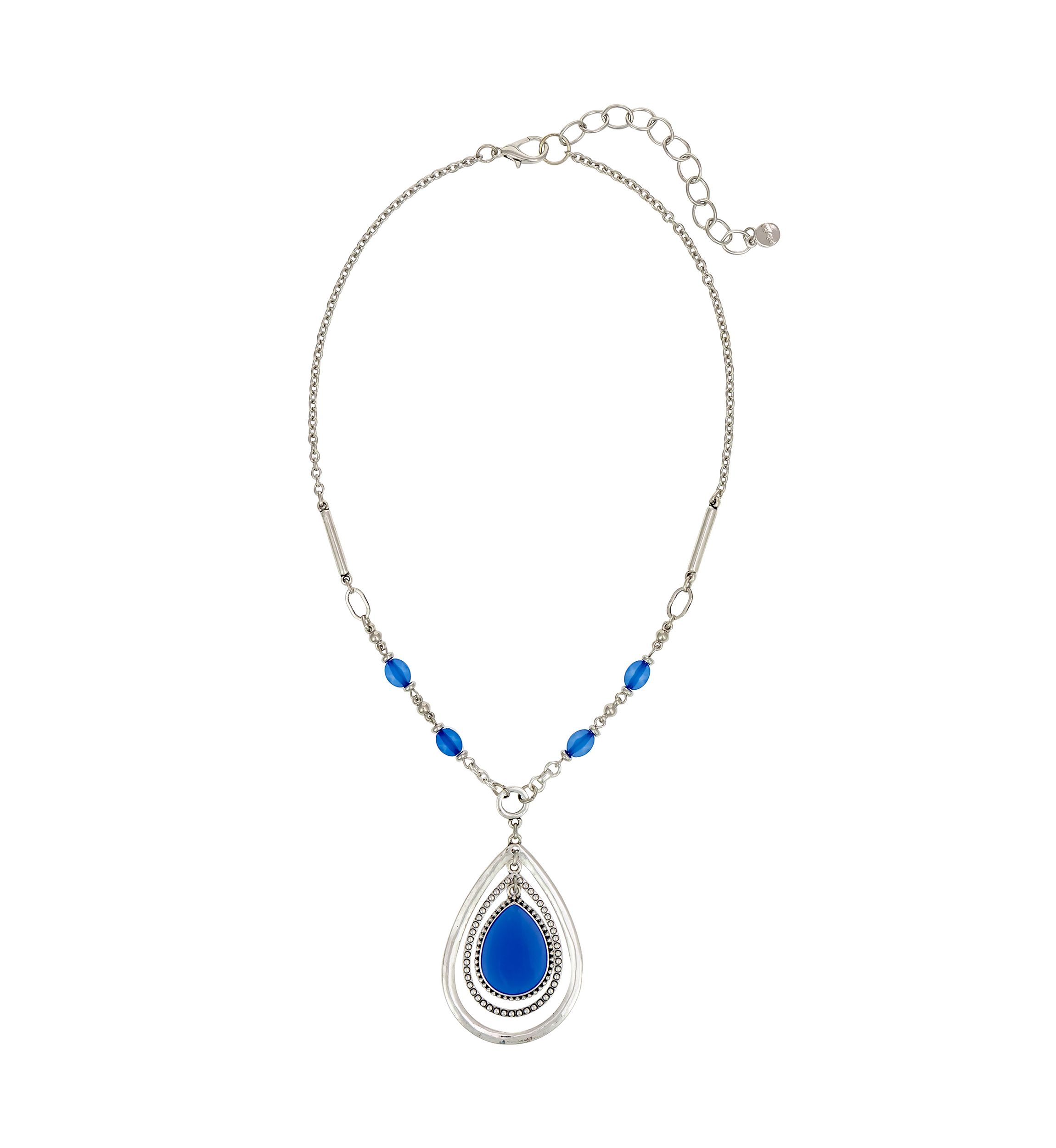 Silver-Tone Short Blue Orbital Pendant Necklace