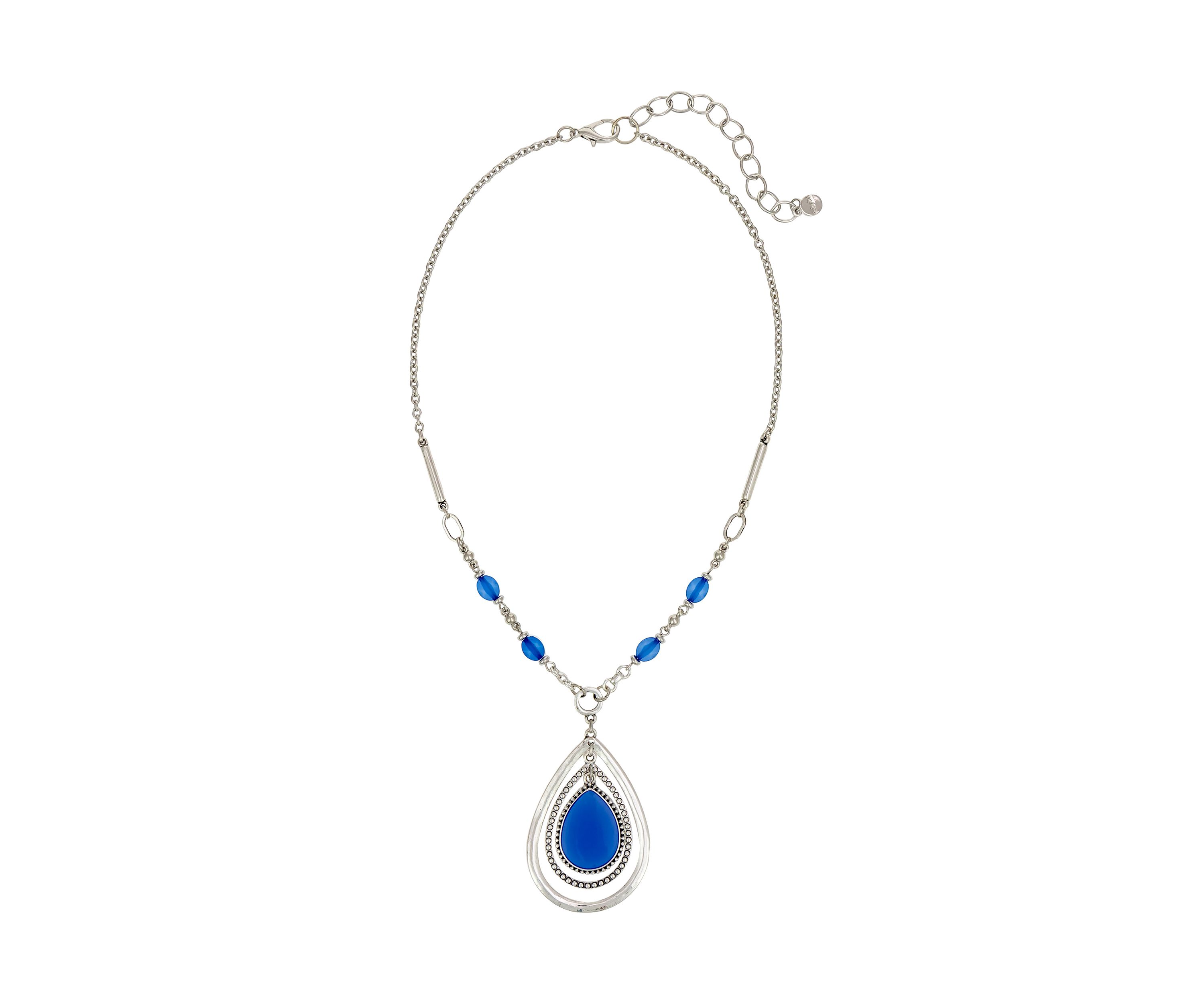 Silver-Tone Short Blue Orbital Pendant Necklace