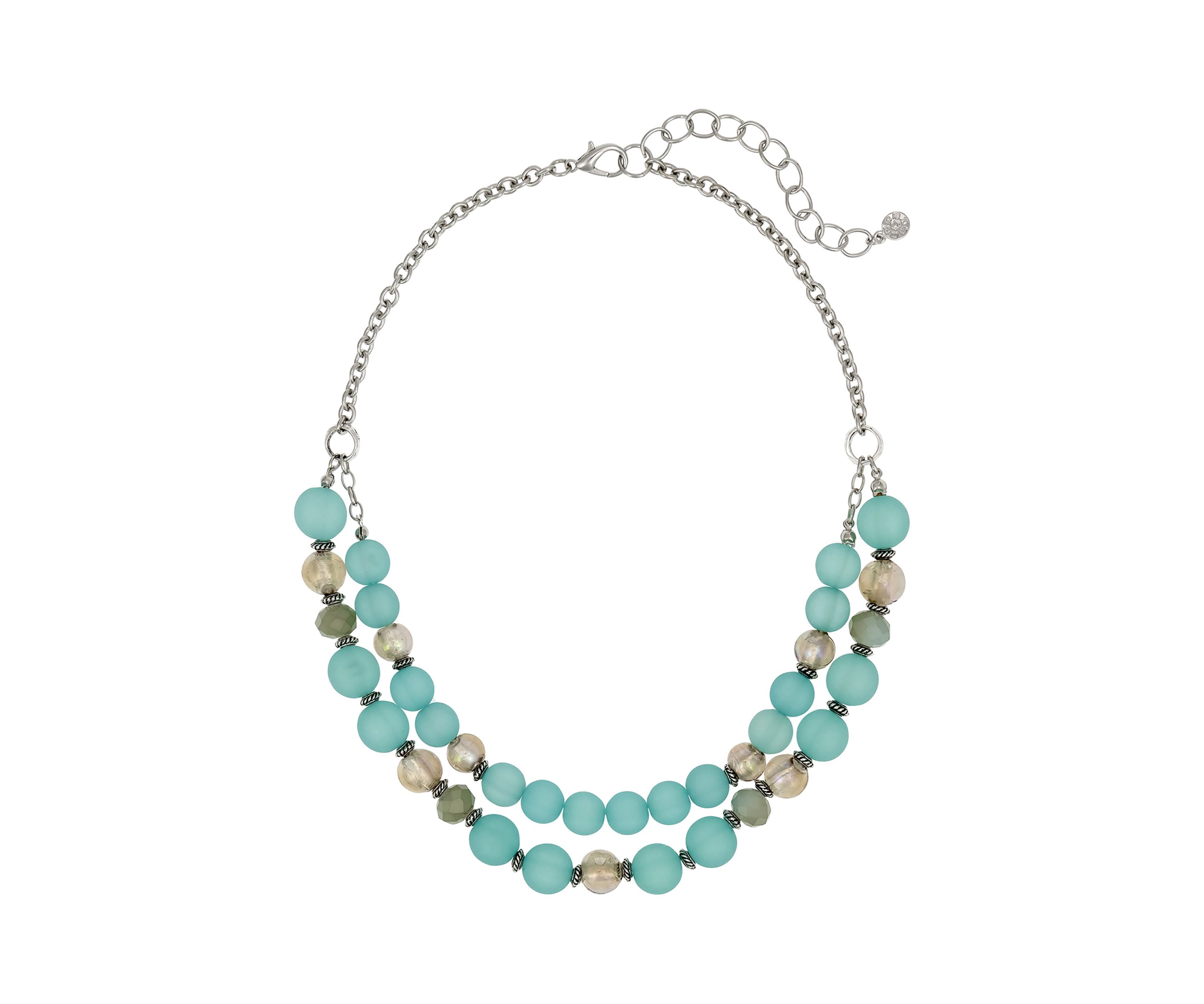 2 Row Aqua Beaded Necklace