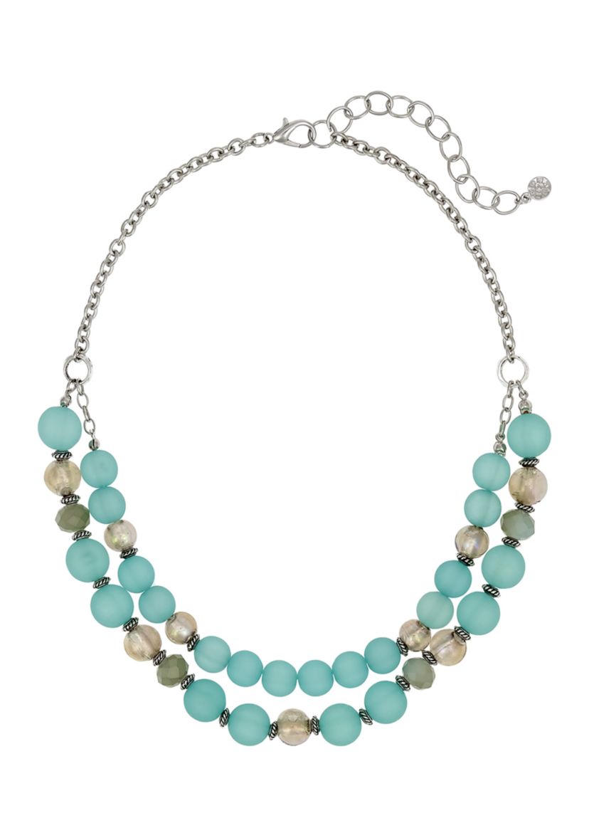 2 Row Aqua Beaded Necklace
