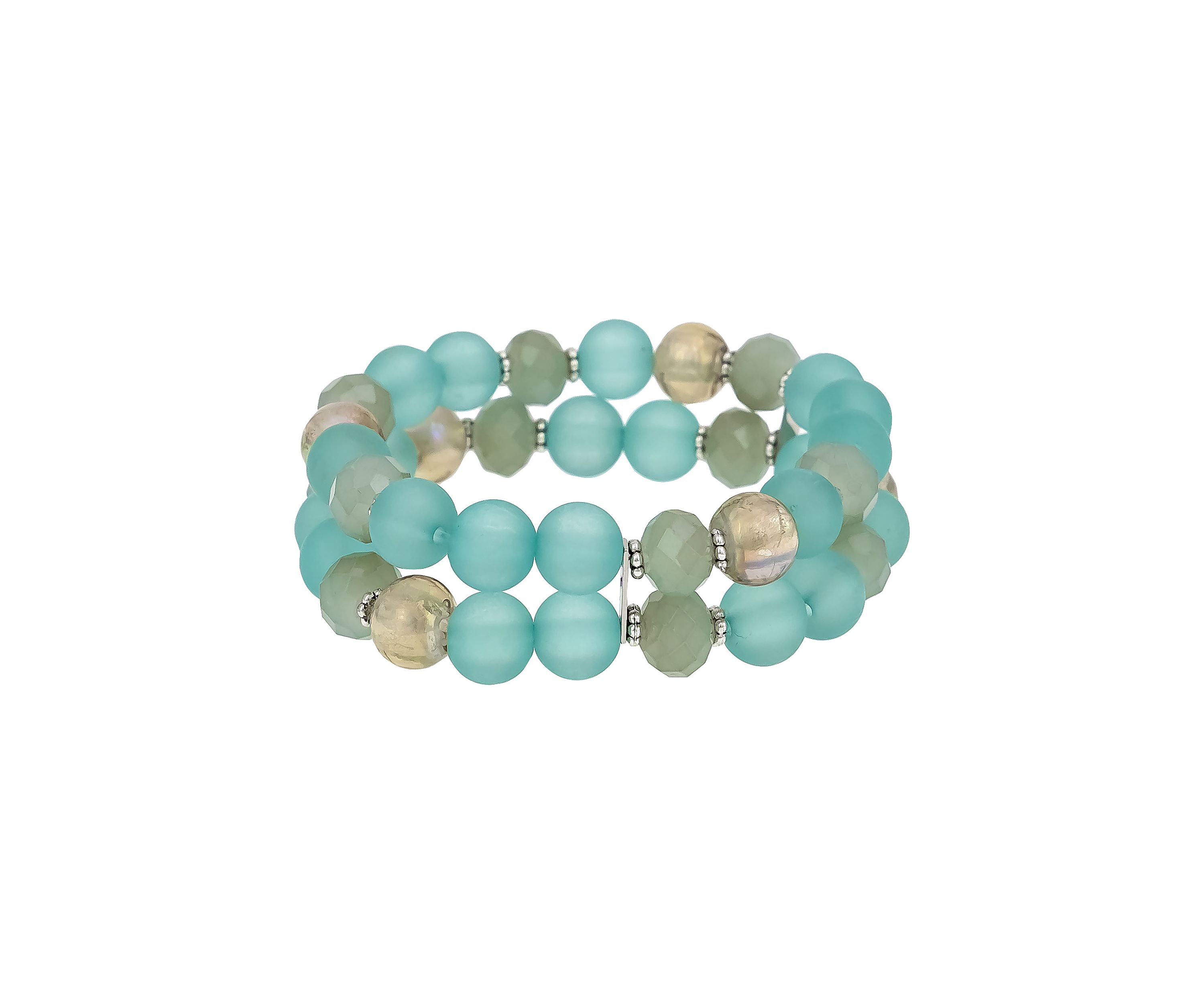 2 Row Aqua Beaded Stretch Bracelet