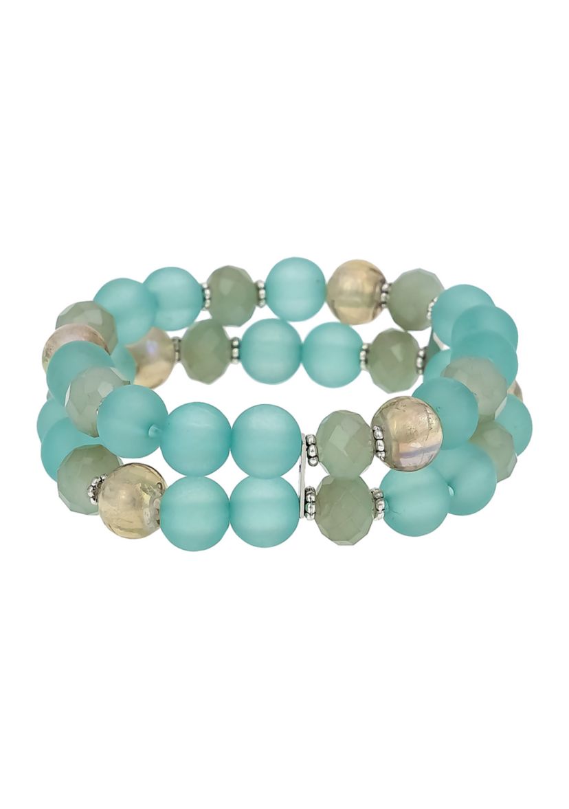2 Row Aqua Beaded Stretch Bracelet