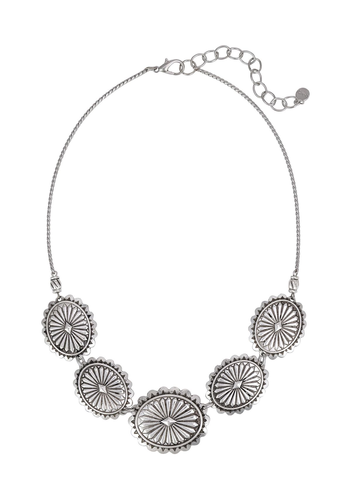 Silver-Tone Etched Disc Frontal Necklace 