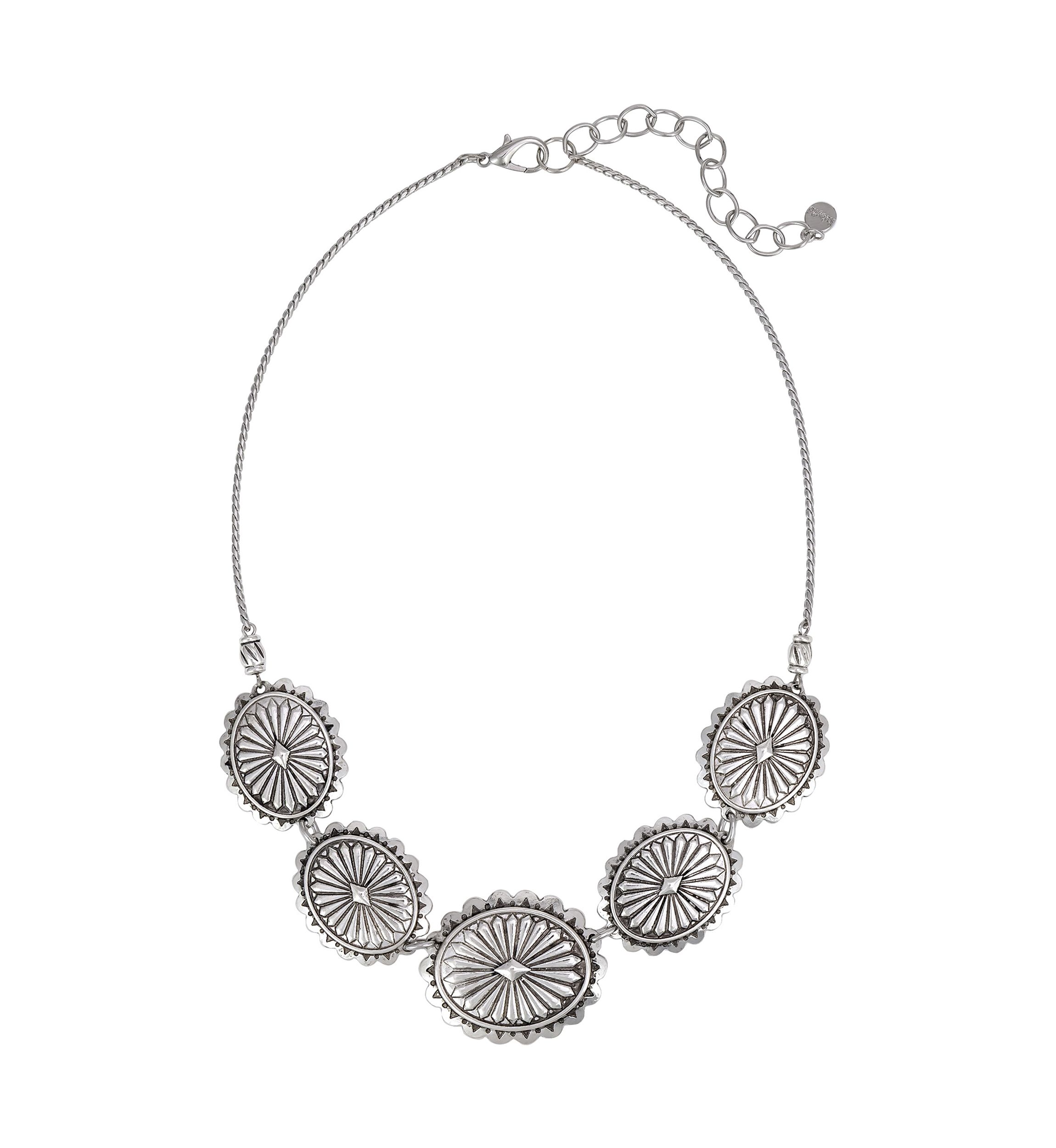 Silver-Tone Etched Disc Frontal Necklace 