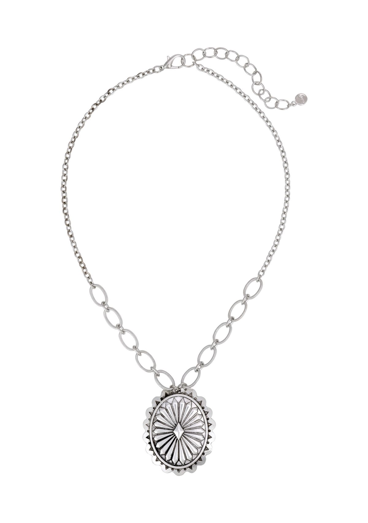 Silver-Tone Round Etched Disc Pendant Necklace 