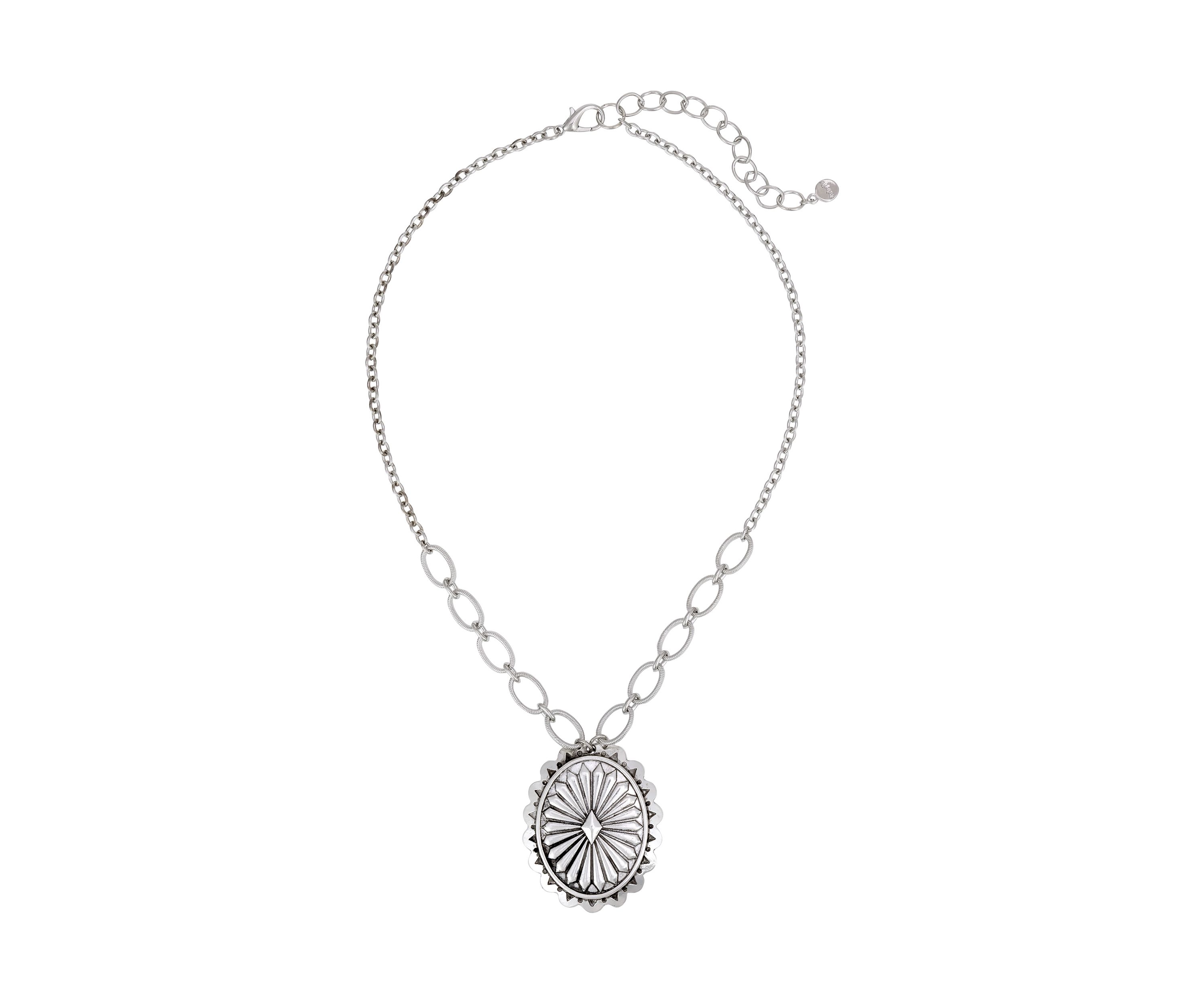 Silver-Tone Round Etched Disc Pendant Necklace 