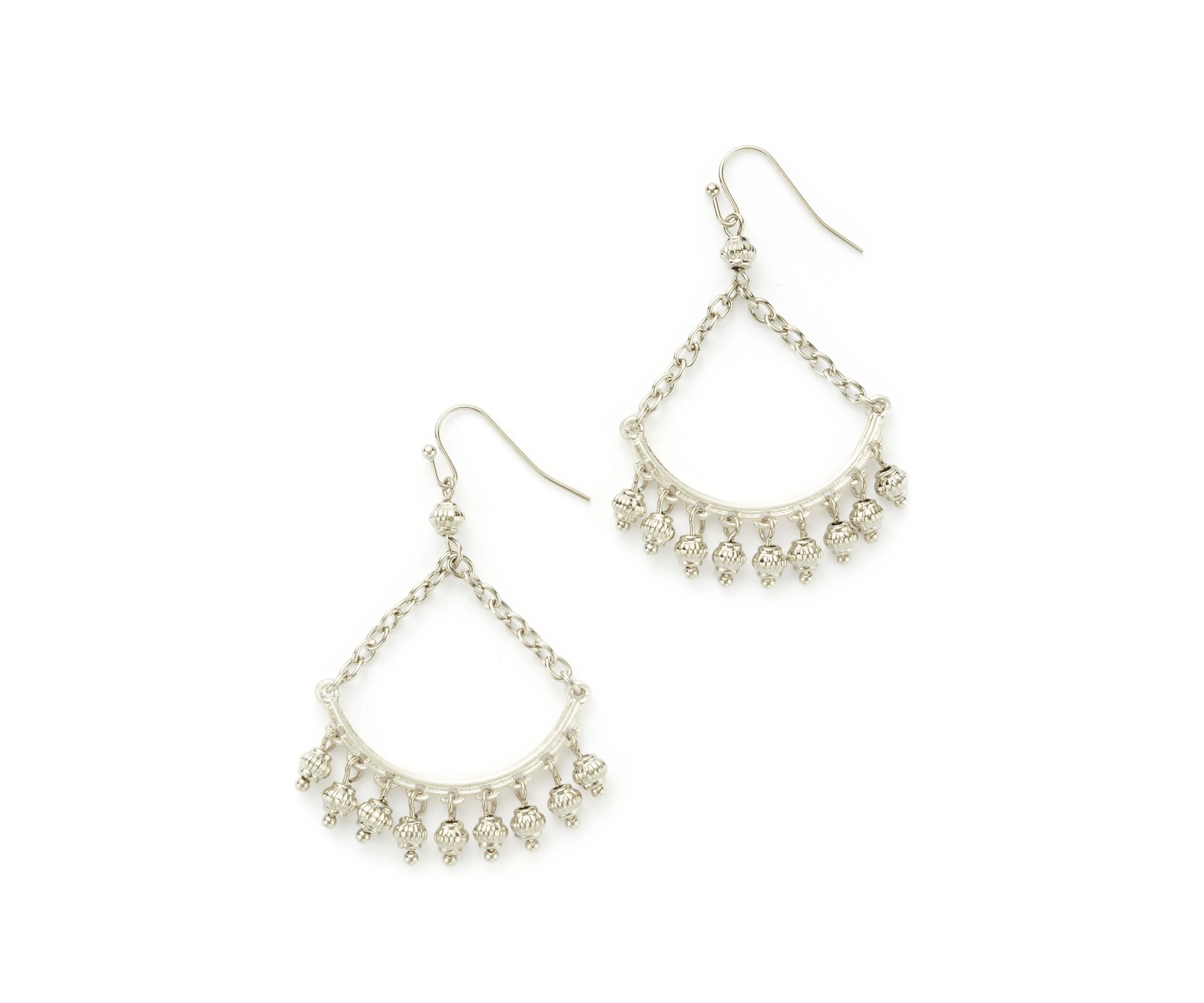 Silver Tone Swag Bead Fringe Drop Earrings