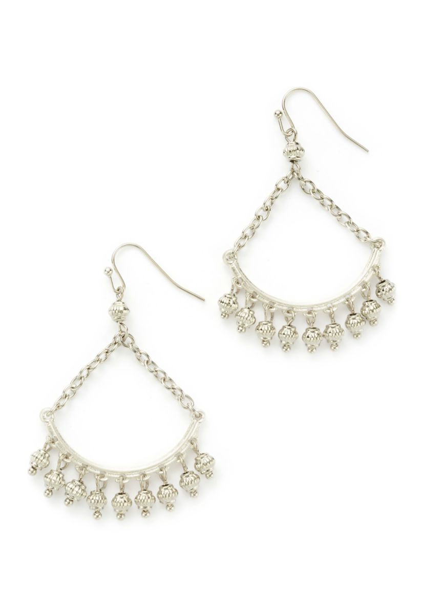 Silver Tone Swag Bead Fringe Drop Earrings