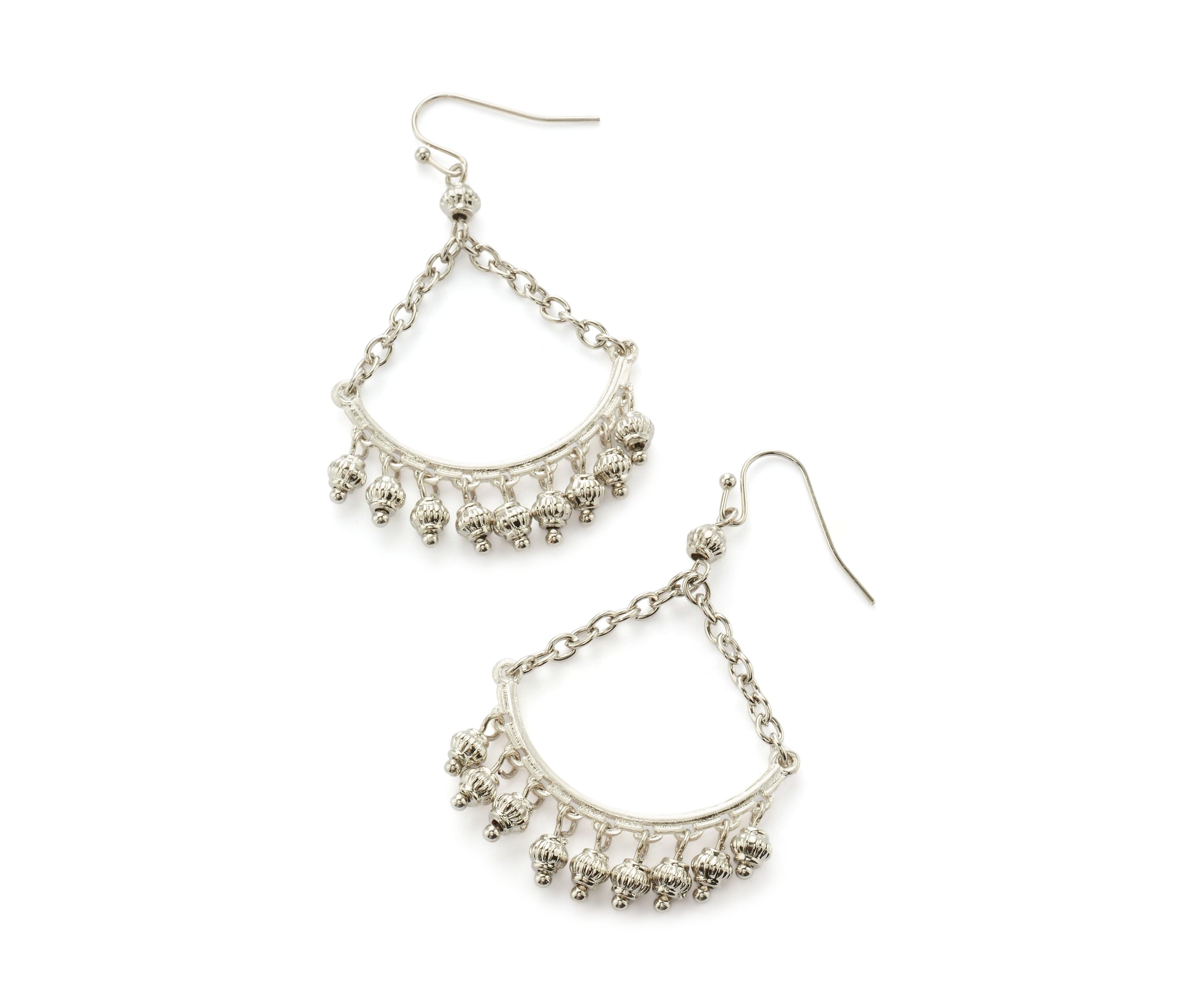 Silver Tone Swag Bead Fringe Drop Earrings