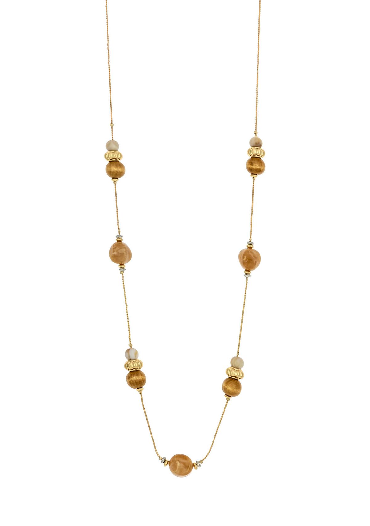 Two Tone Long Illusion Necklace with Multi Natural Bead Stations