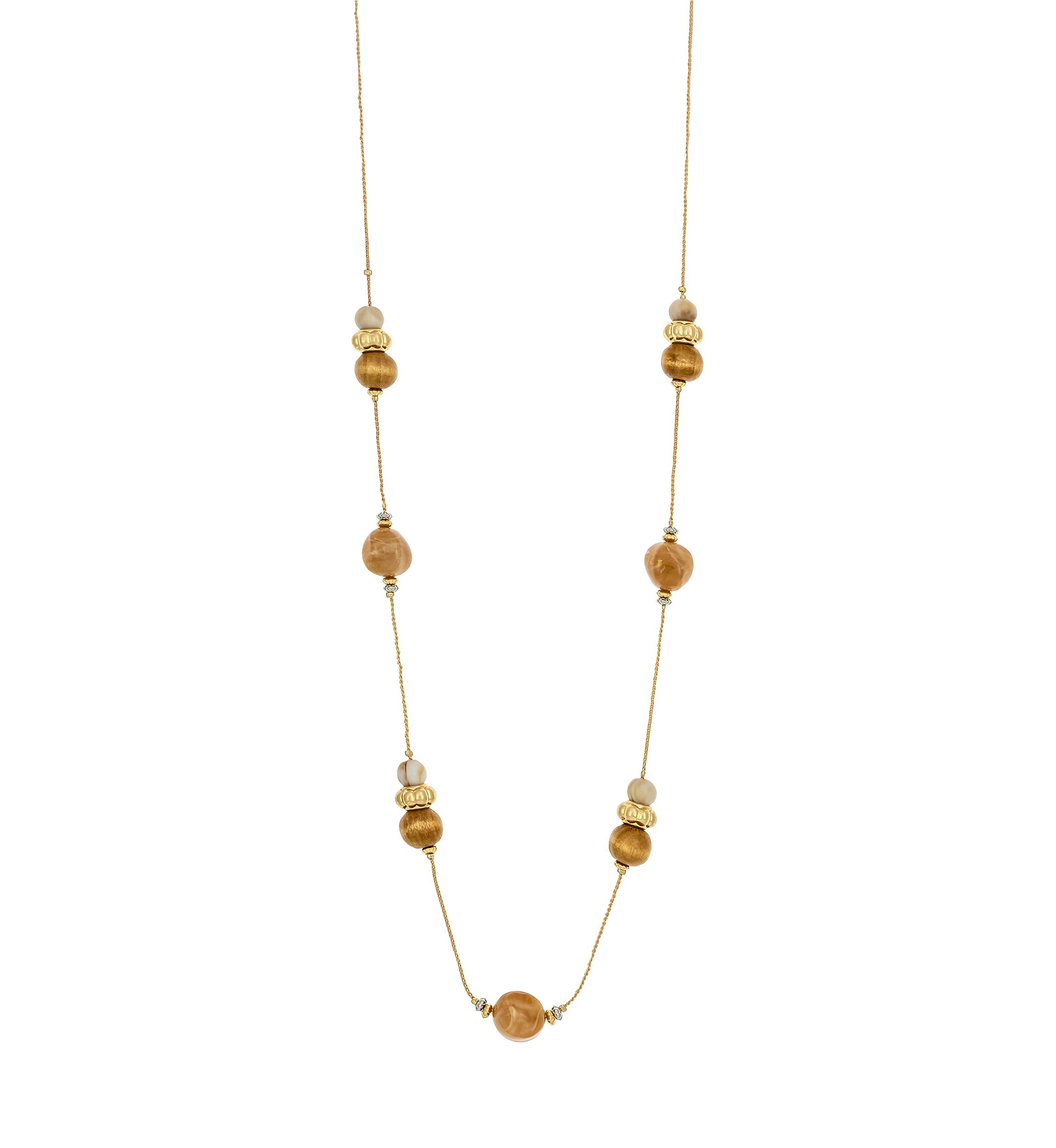 Two Tone Long Illusion Necklace with Multi Natural Bead Stations