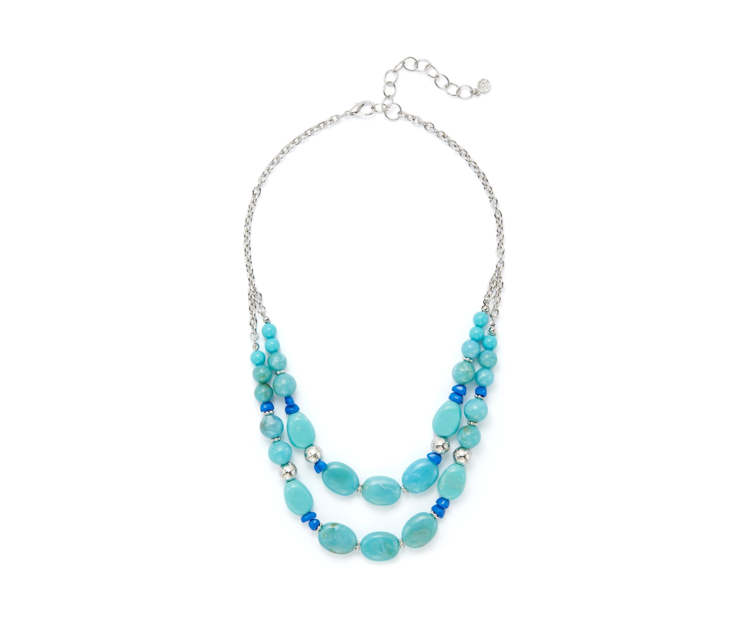 Silver Tone Turquoise 2 Row Beaded Frontal Necklace