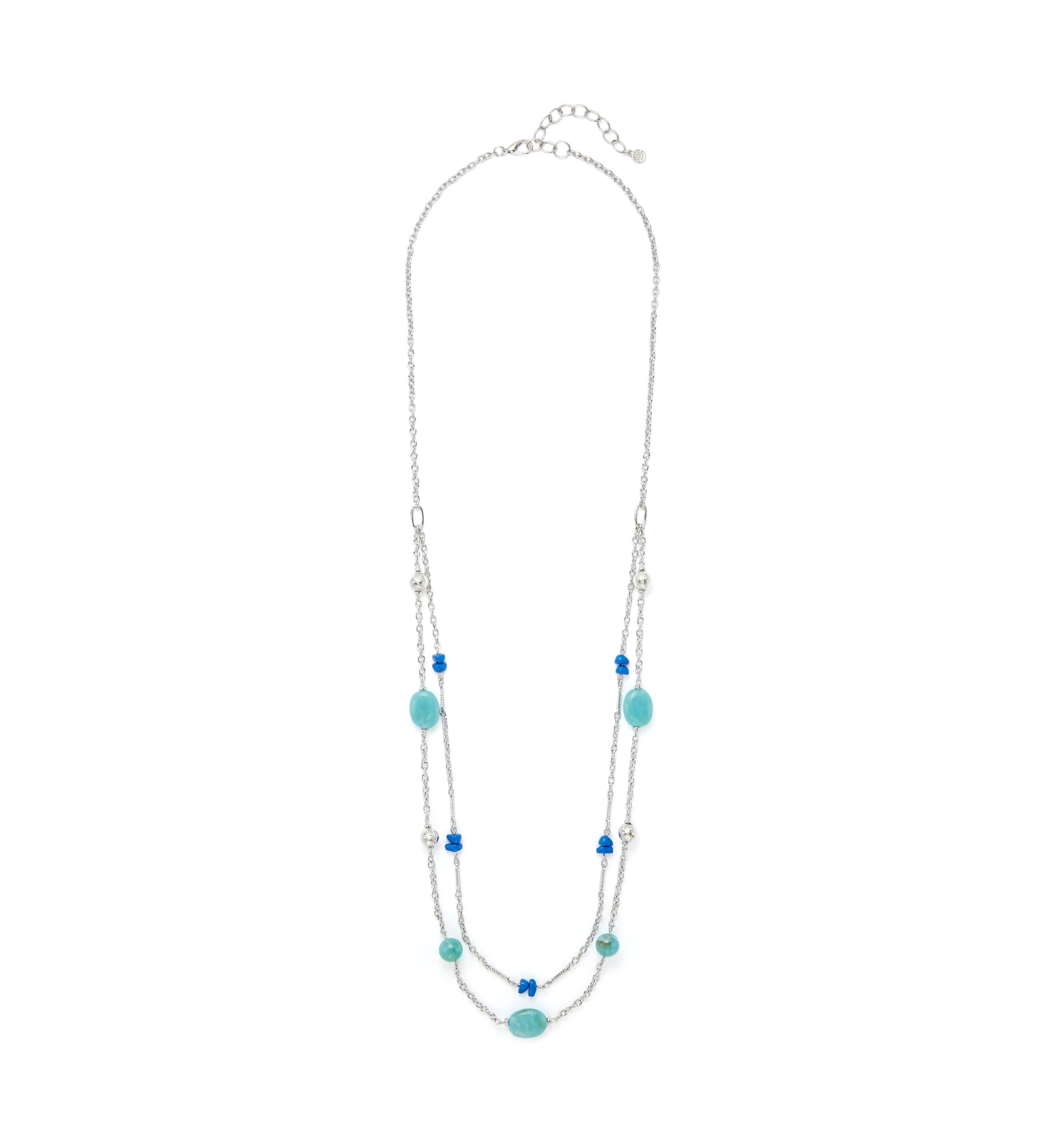Silver Tone Turquoise Long 2 Row Illusion Necklace