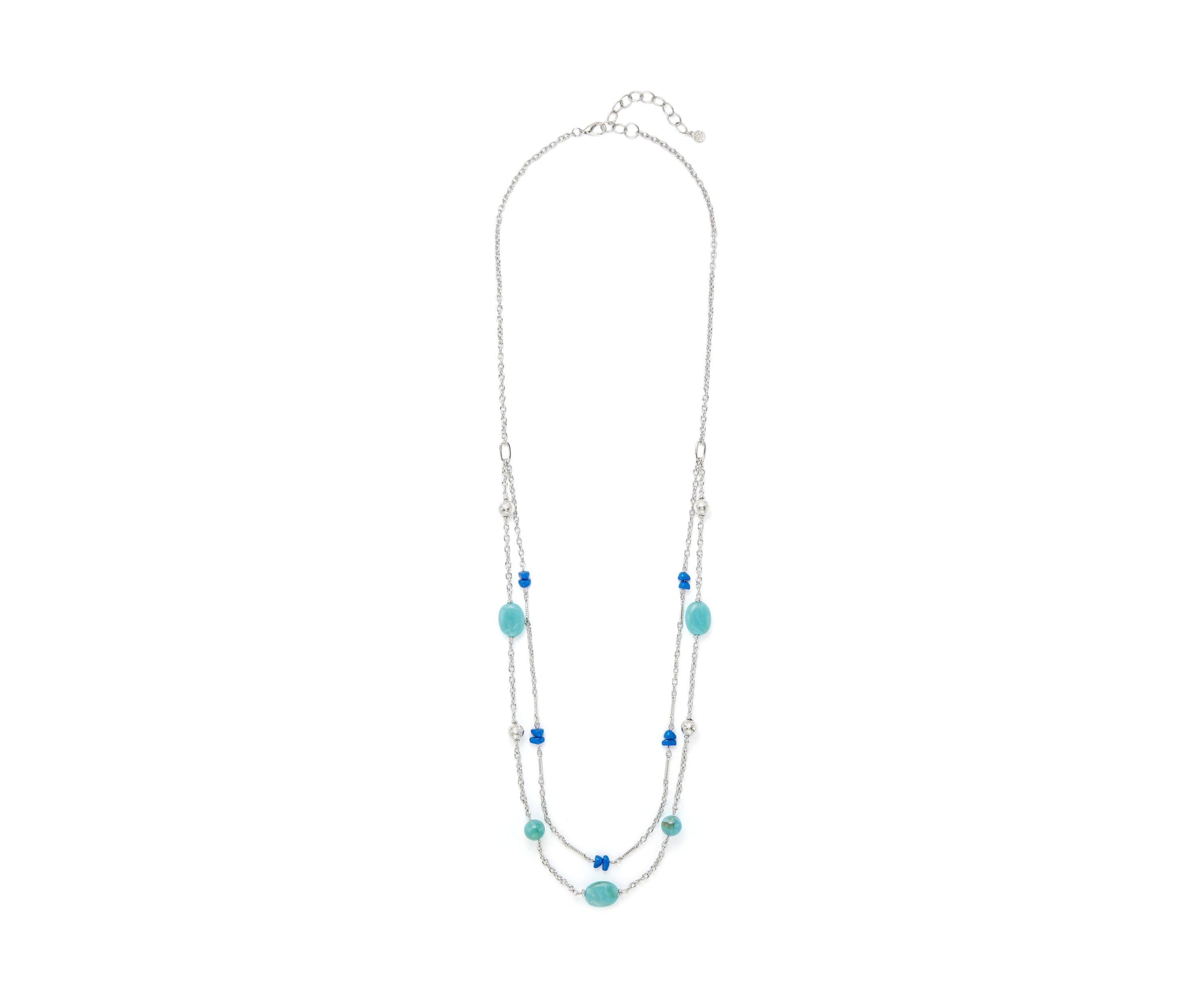 Silver Tone Turquoise Long 2 Row Illusion Necklace