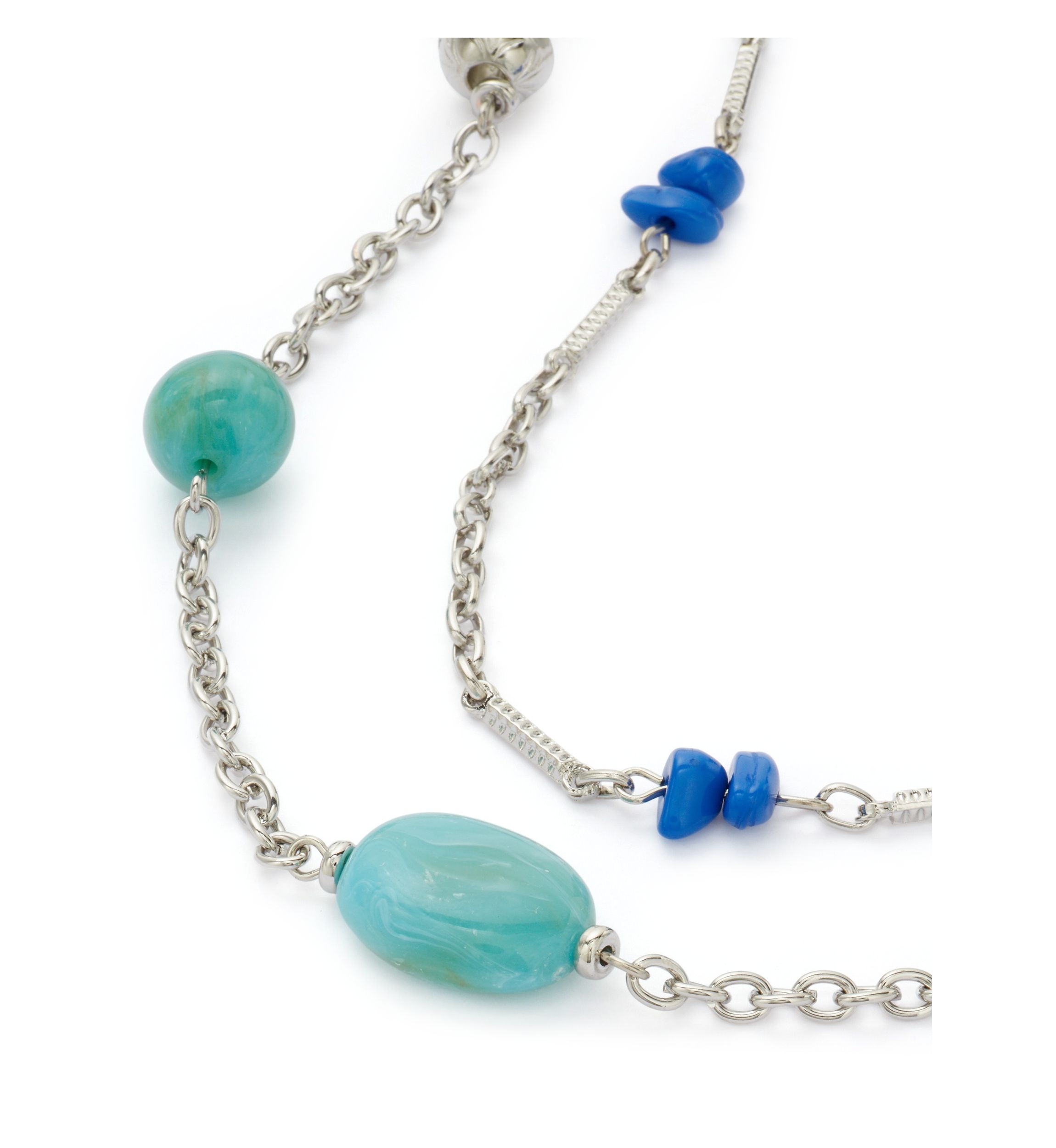 Silver Tone Turquoise Long 2 Row Illusion Necklace