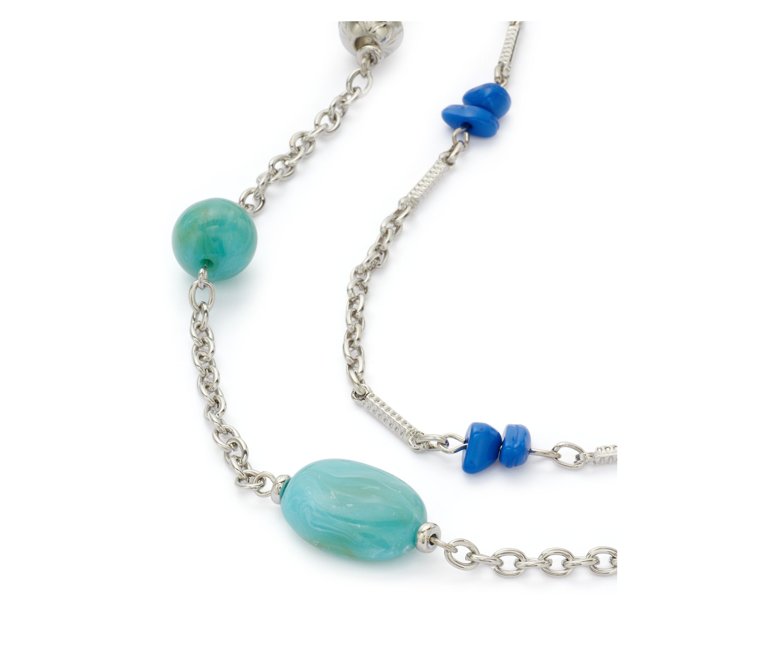 Silver Tone Turquoise Long 2 Row Illusion Necklace