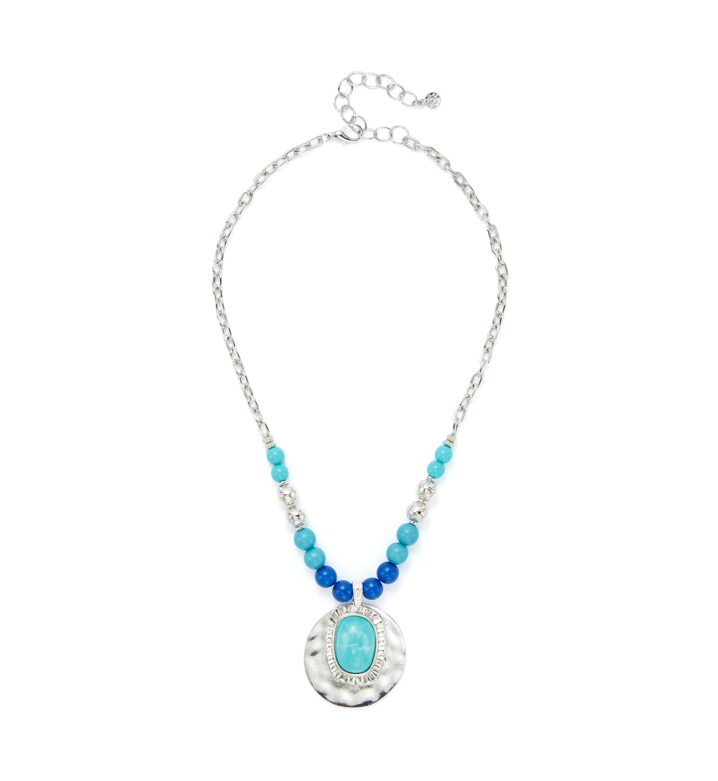 Silver Tone Turquoise Bead Pendant Necklace