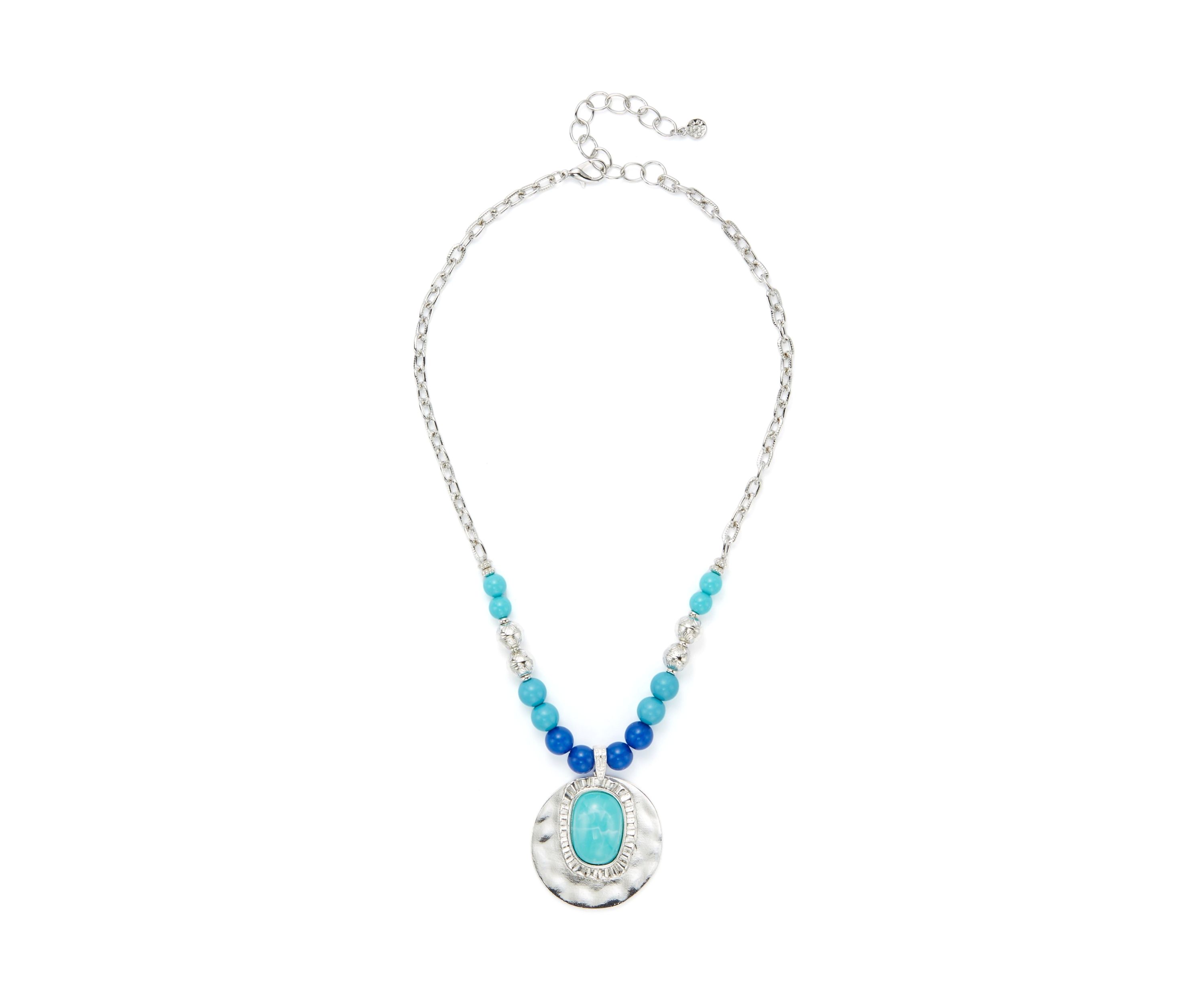 Silver Tone Turquoise Bead Pendant Necklace