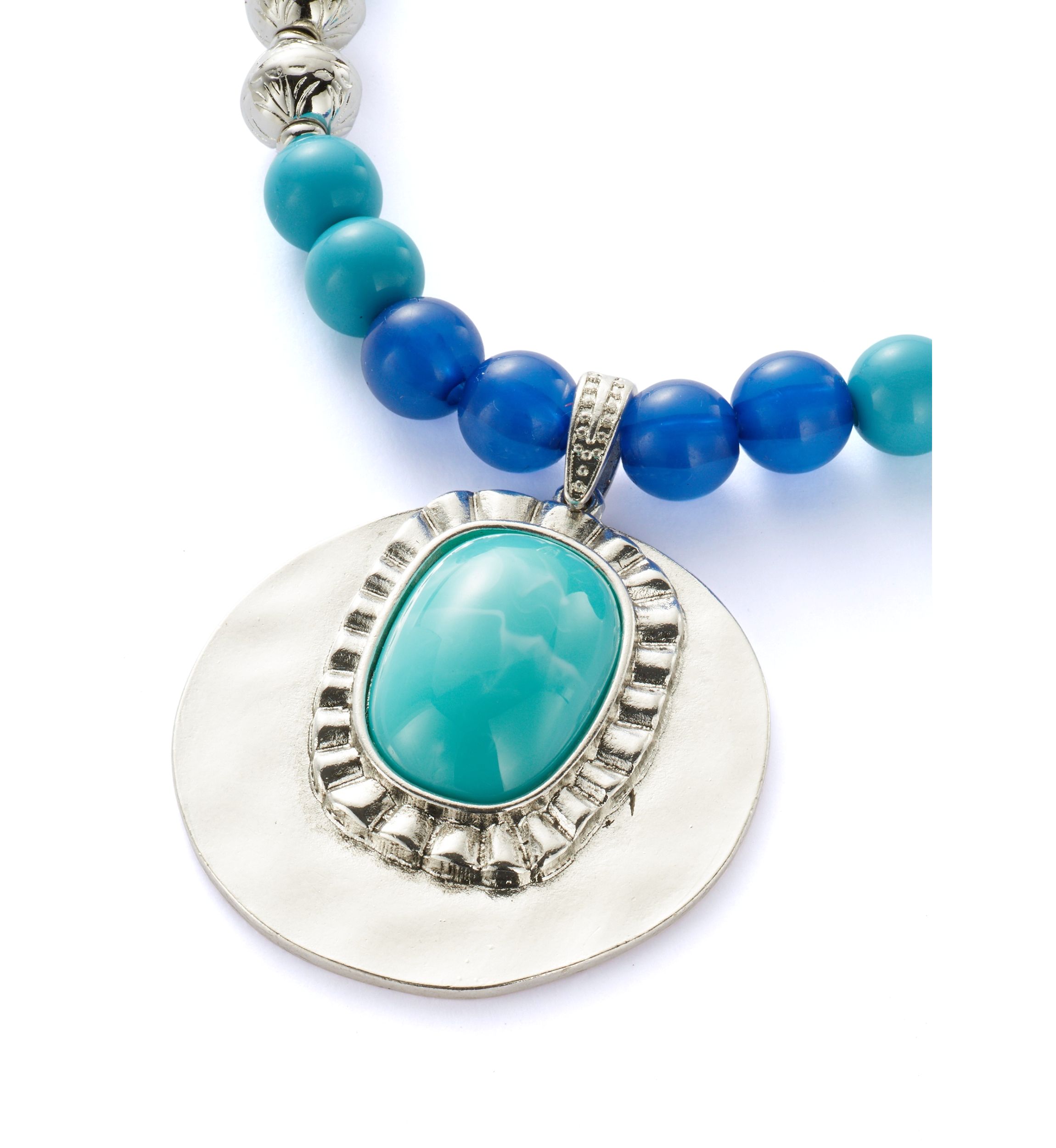 Silver Tone Turquoise Bead Pendant Necklace