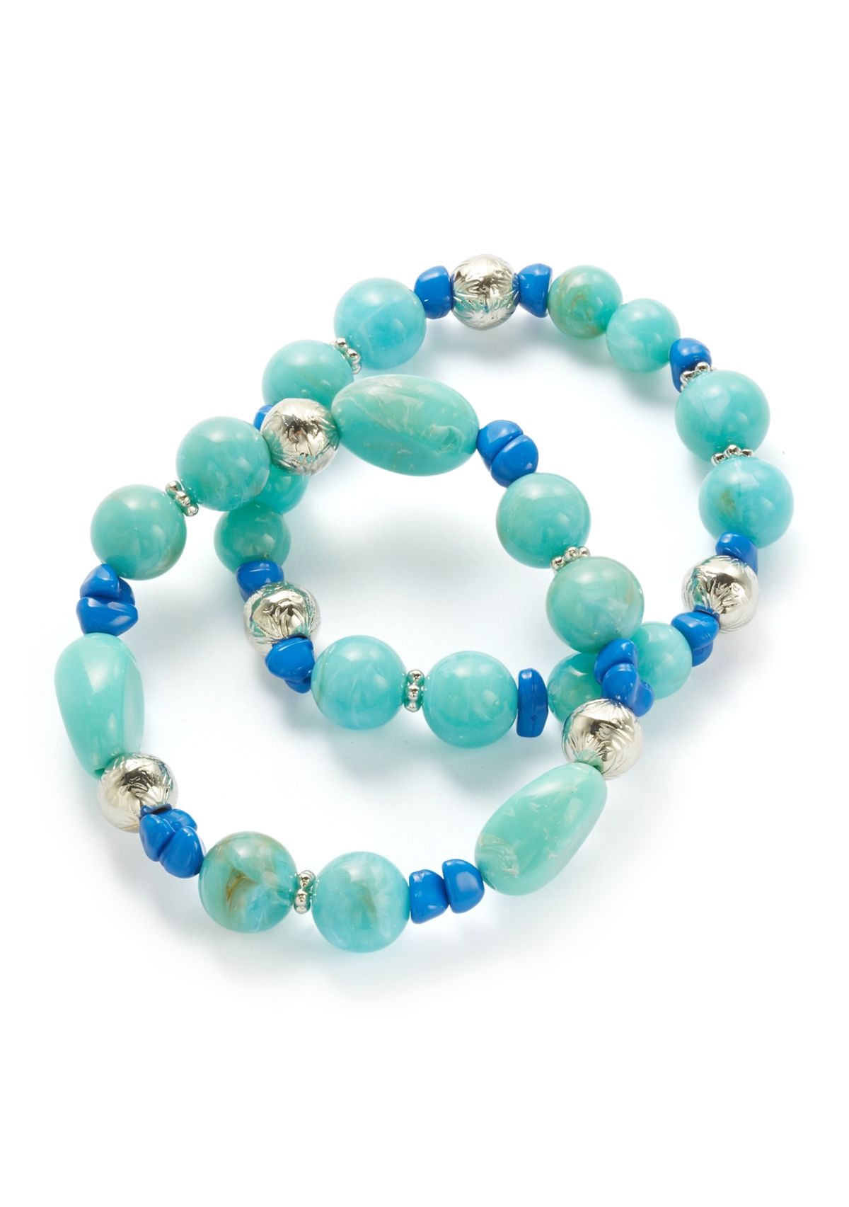 Womens Silver Tone Turquoise Bead Bracelet Set