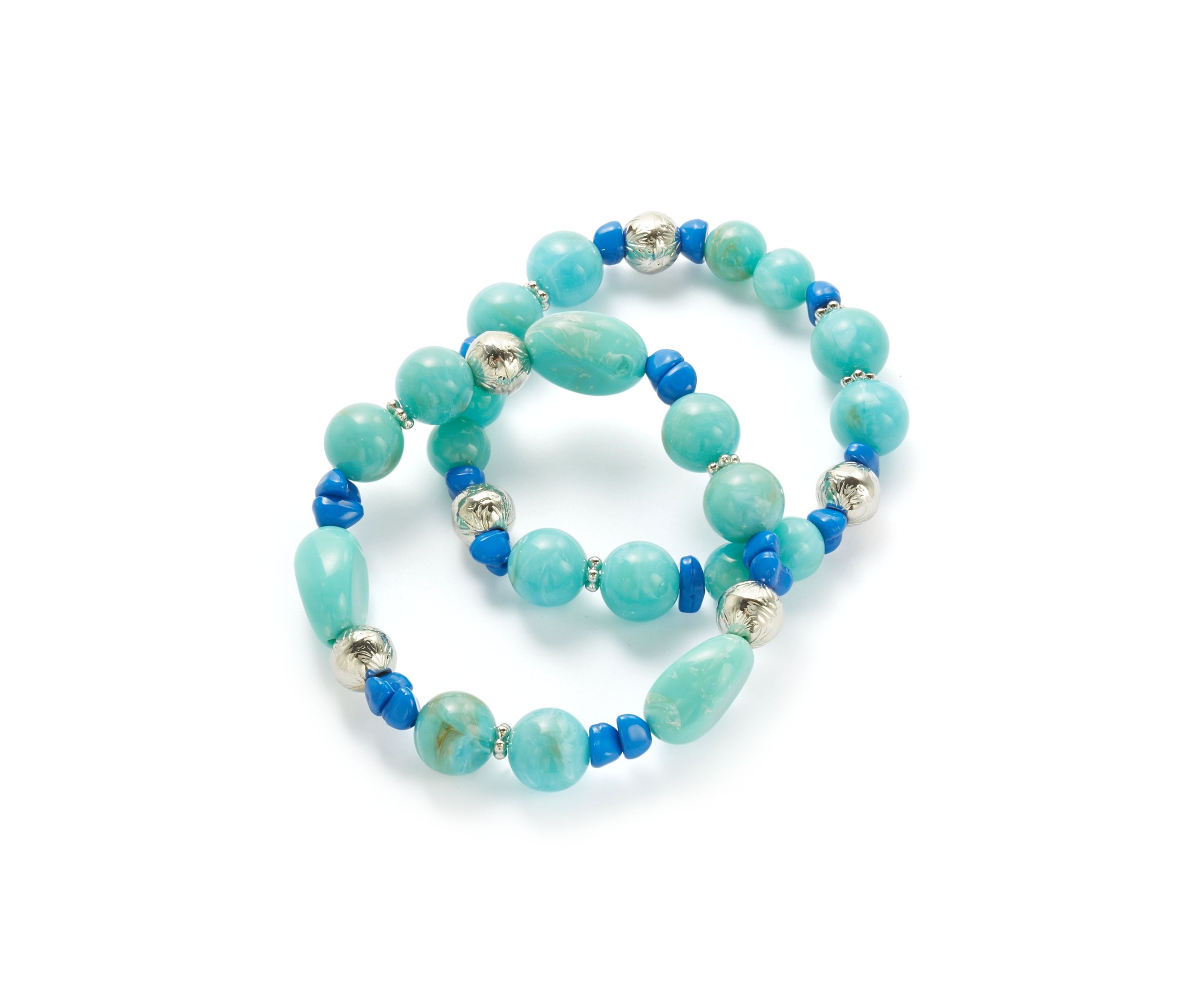 Womens Silver Tone Turquoise Bead Bracelet Set