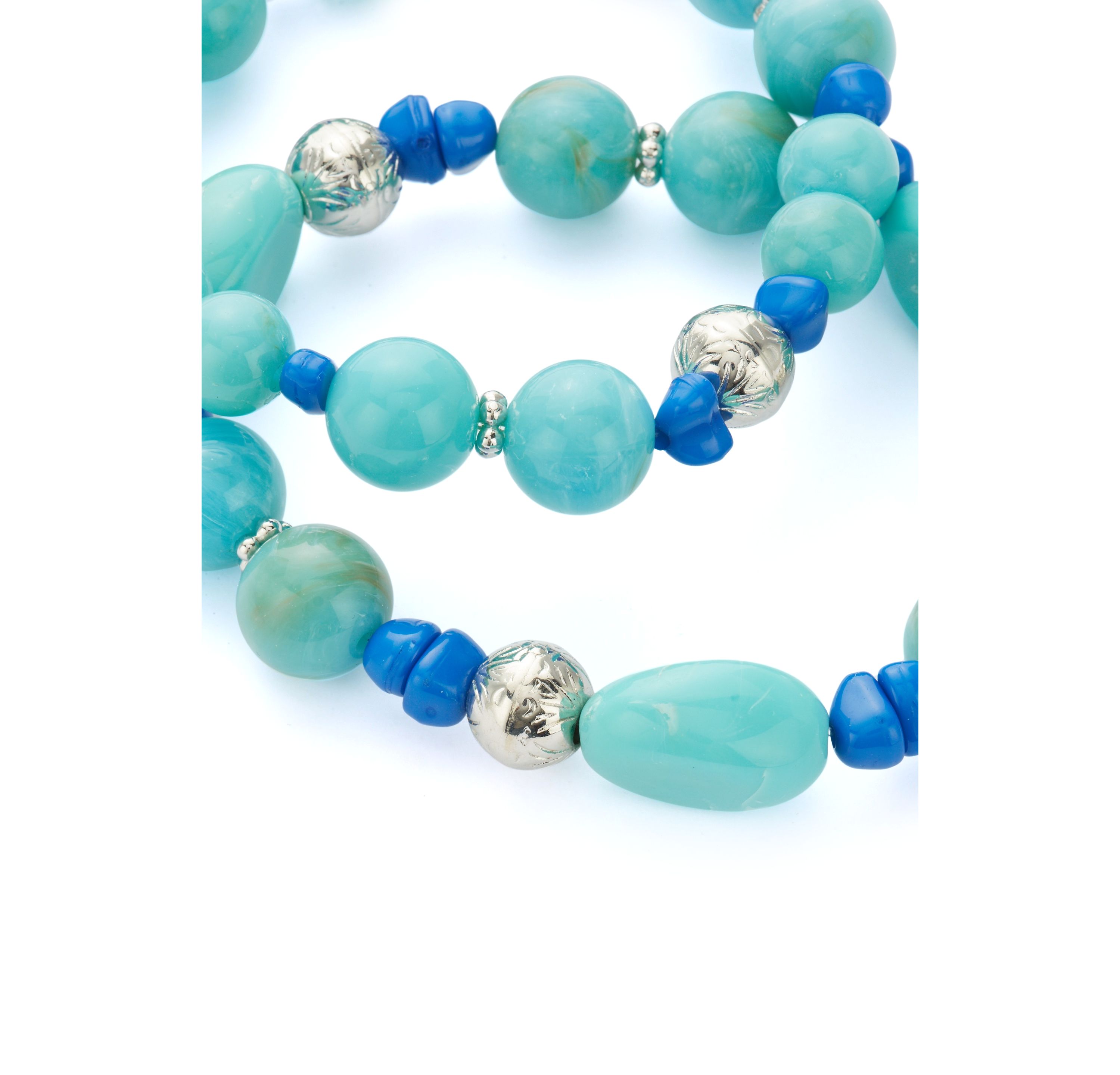 Womens Silver Tone Turquoise Bead Bracelet Set