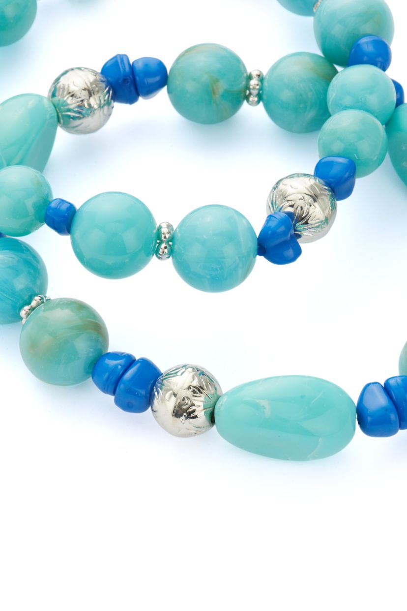 Womens Silver Tone Turquoise Bead Bracelet Set