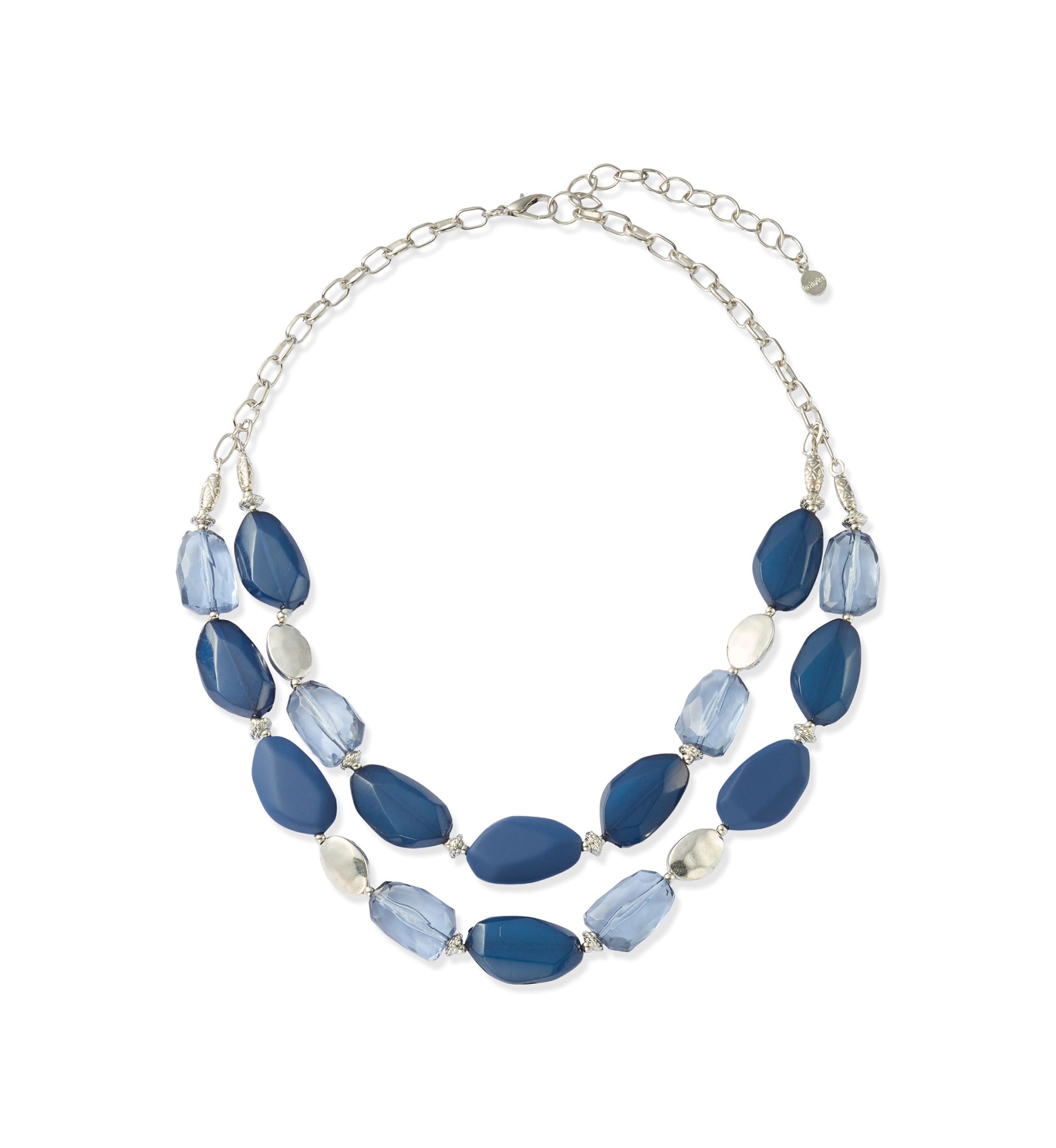 Multi Blue Nugget Silver Tone Bead Frontal Necklace