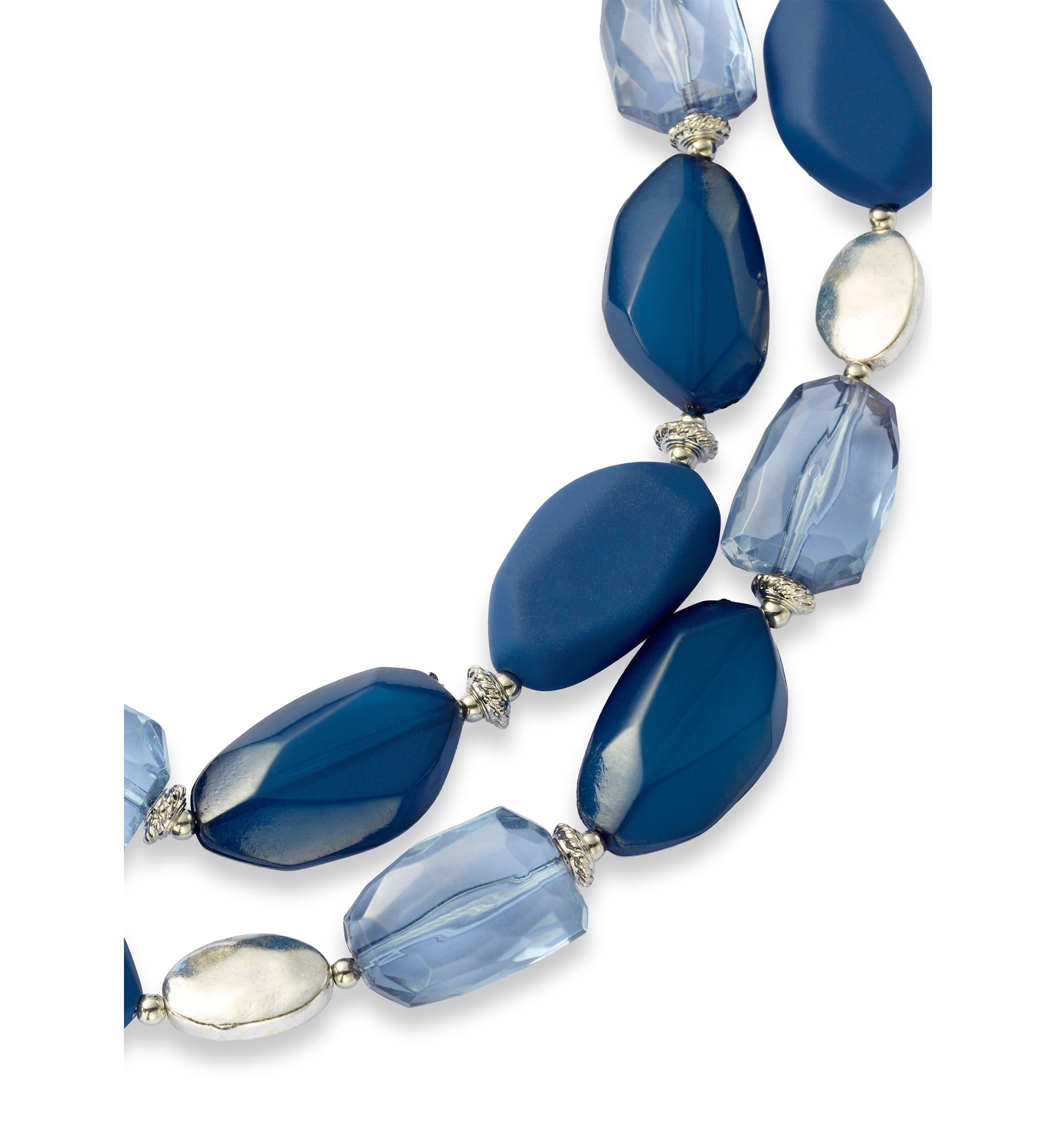 Multi Blue Nugget Silver Tone Bead Frontal Necklace