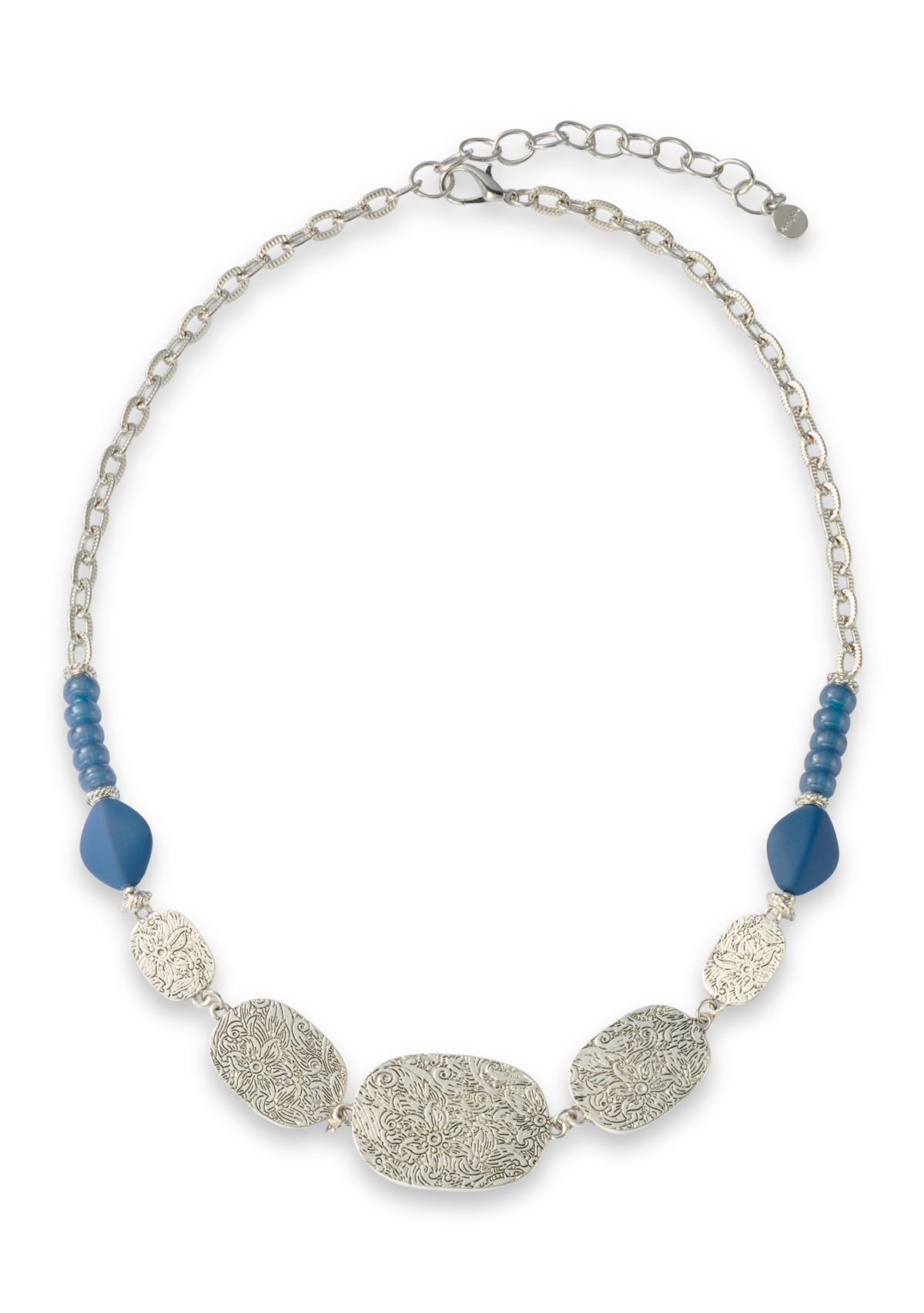 Multi Beaded Etched Disc Pendant Necklace