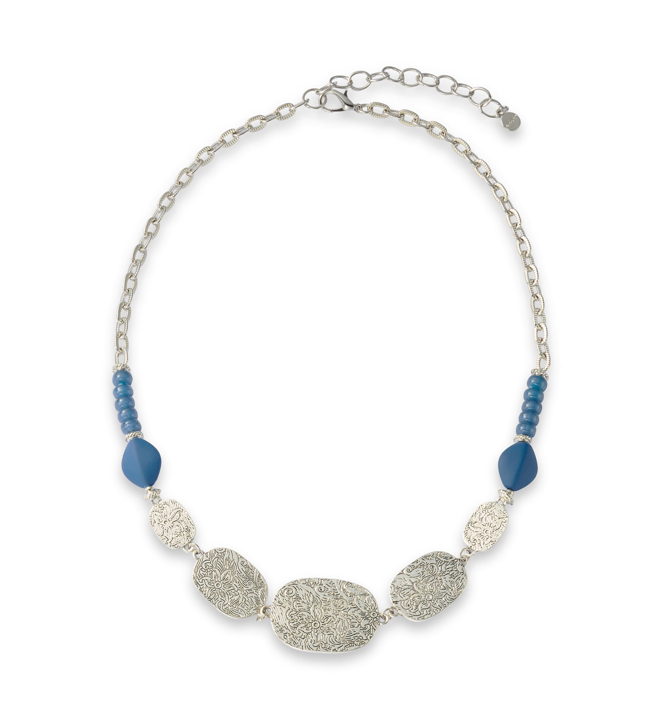 Multi Beaded Etched Disc Pendant Necklace