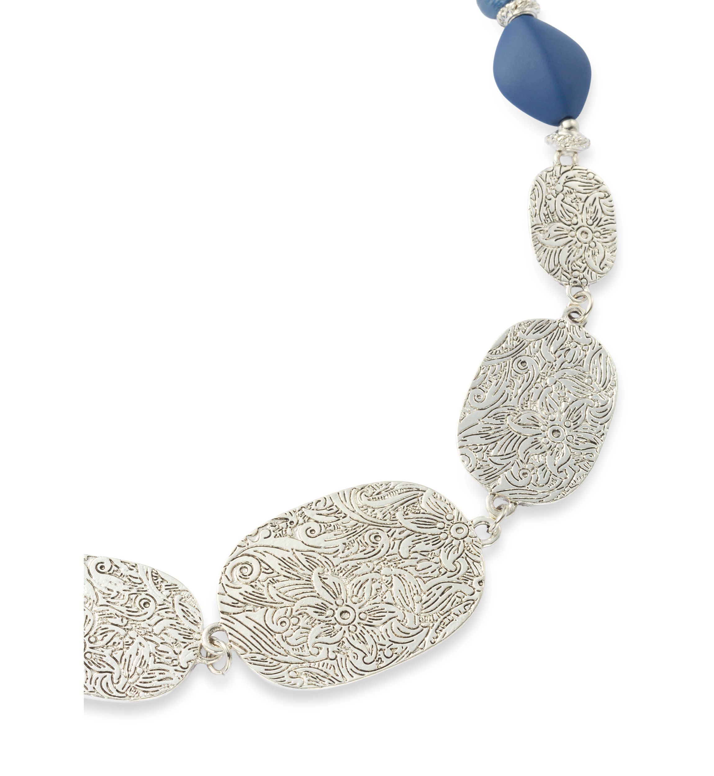 Multi Beaded Etched Disc Pendant Necklace