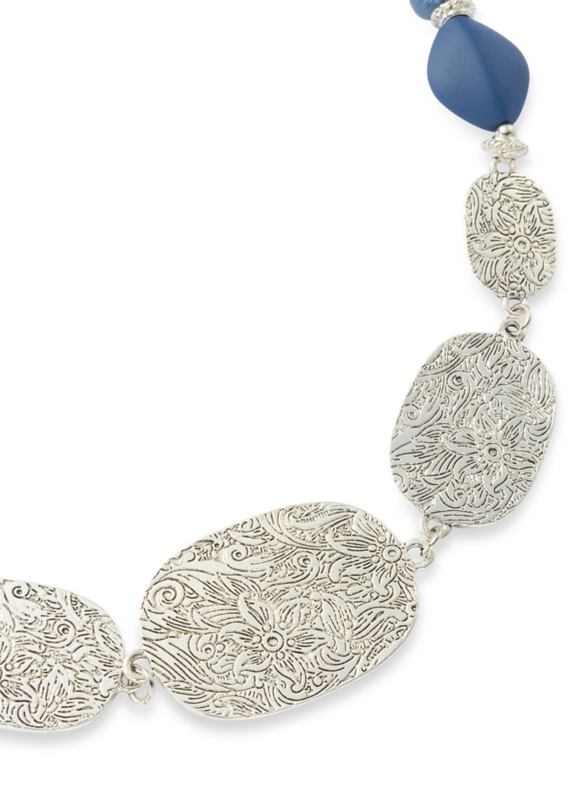 Multi Beaded Etched Disc Pendant Necklace