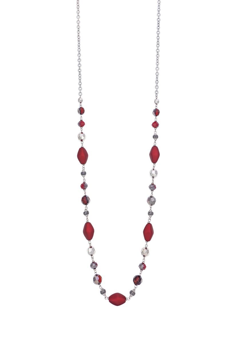 Long Linked Red Bead Necklace 
