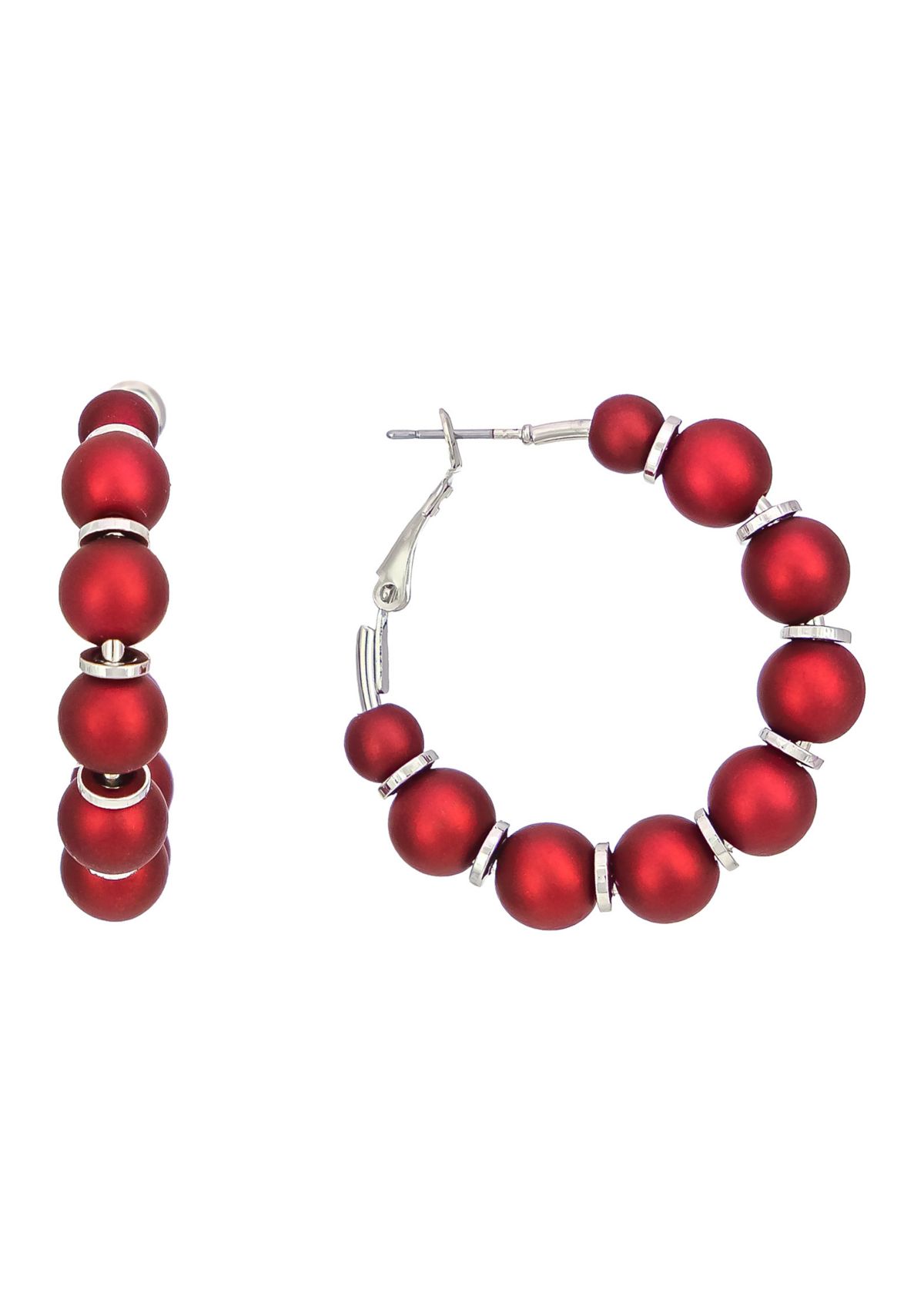 Red Beaded Hoop Earrings