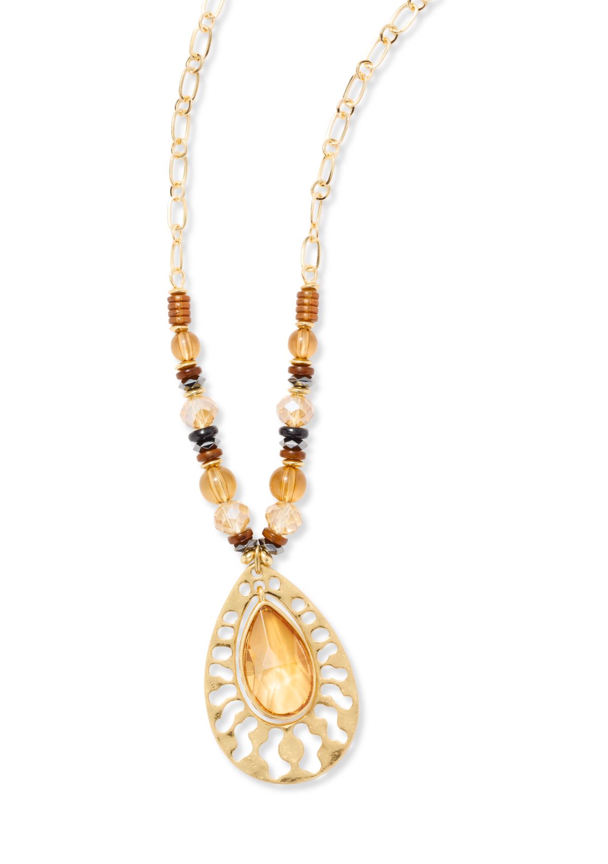 Tear Drop Pendant Multi Bead Necklace