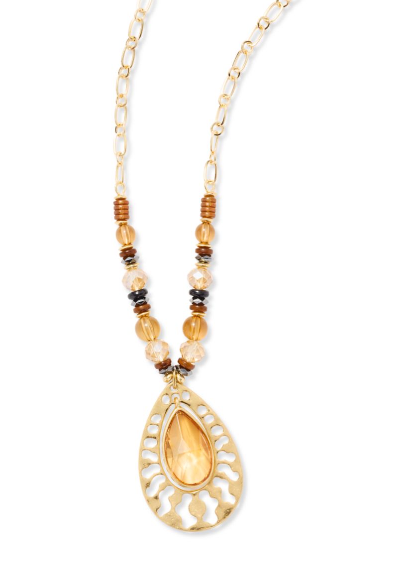 Tear Drop Pendant Multi Bead Necklace