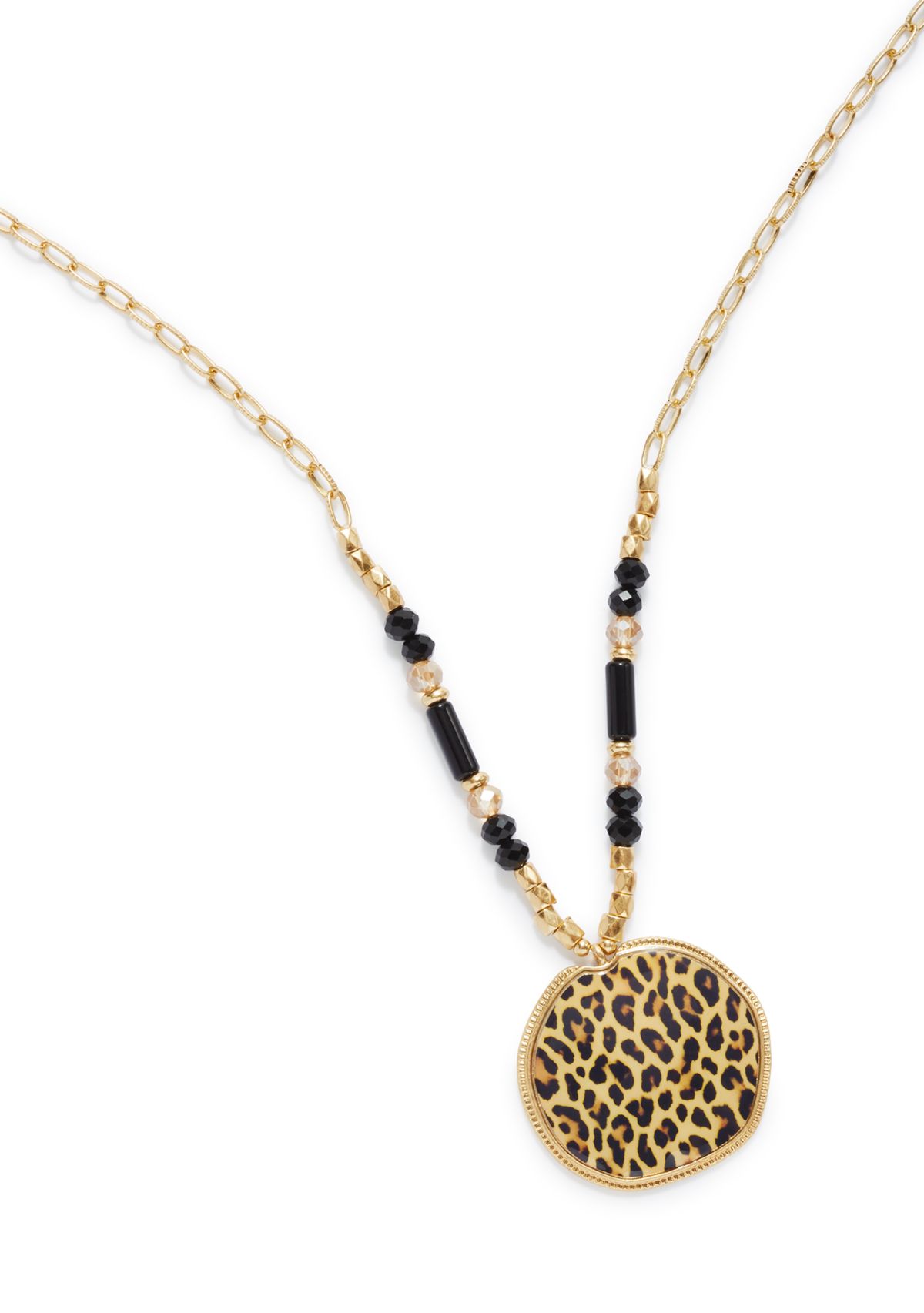 Animal Disc Pendant Multi-Bead Necklace