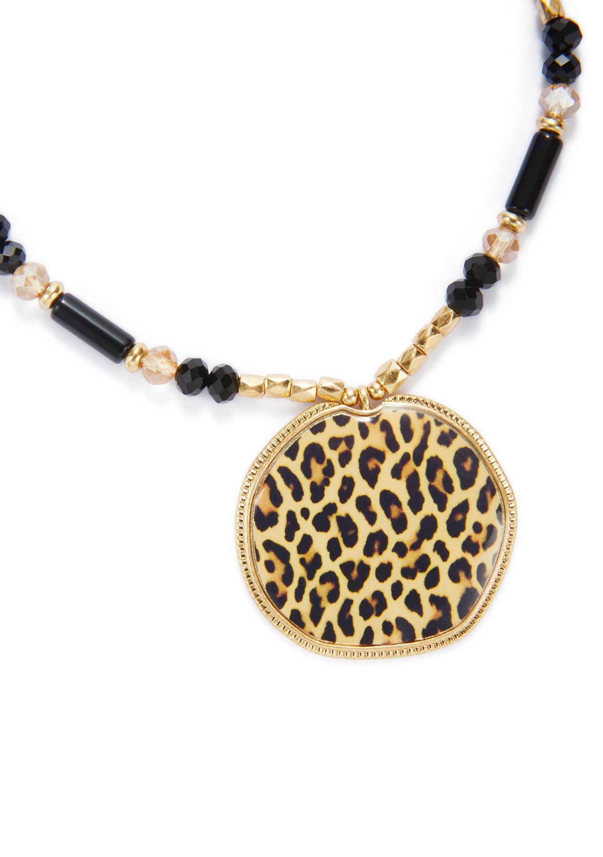 Animal Disc Pendant Multi-Bead Necklace