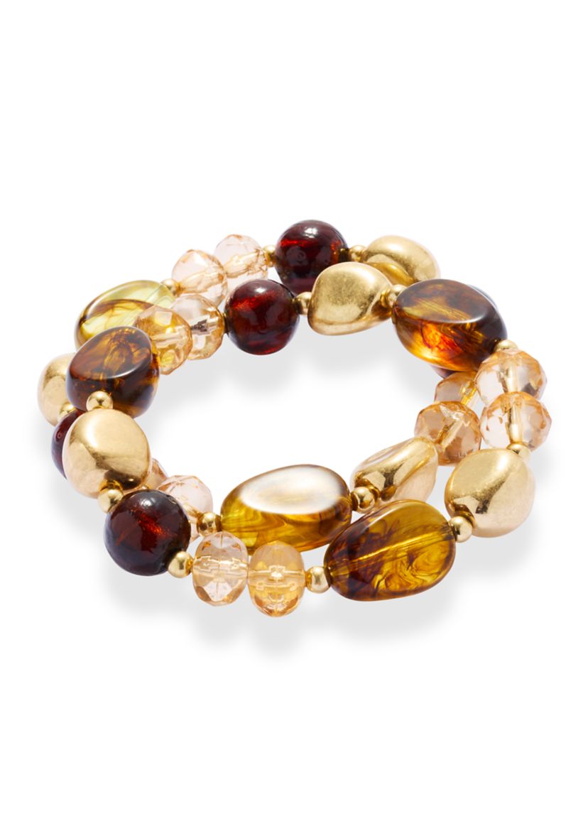 Brown Multi Beaded Stretch Bracelet Set