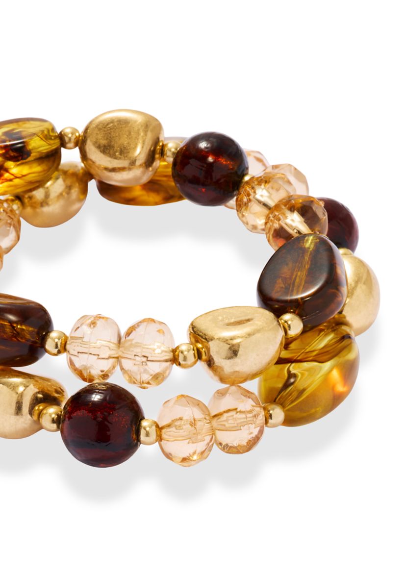 Brown Multi Beaded Stretch Bracelet Set
