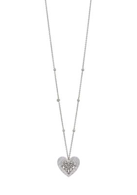 Ruby Rd Long Chain Necklace with Bead Accent and Textured Heart Pendant ...