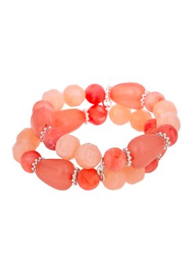 Ruby Rd Multi-Beaded Stretch Bracelet, Coral, 7 in