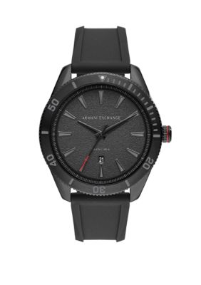 Armani Exchange AX ENZO 3-Hand Black Silicone Watch | belk