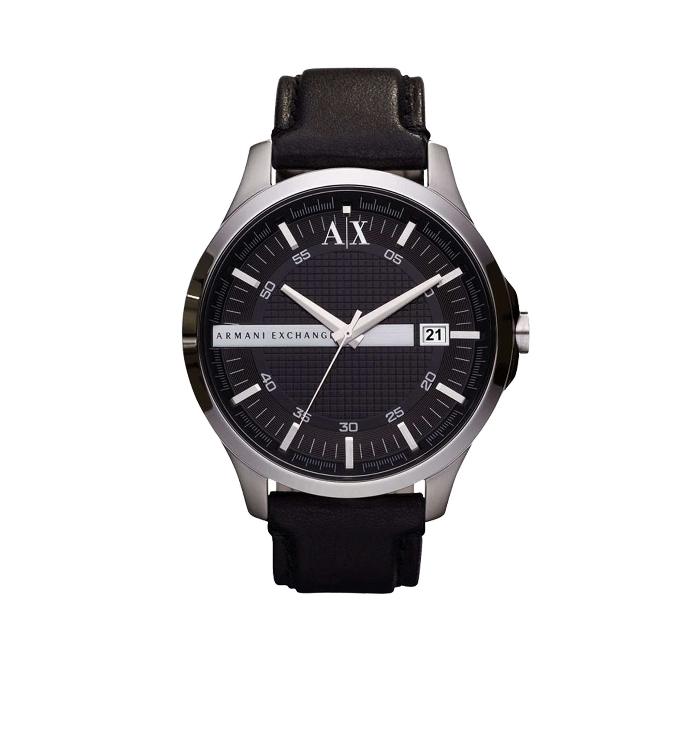 Three-Hand Date Black Leather Watch