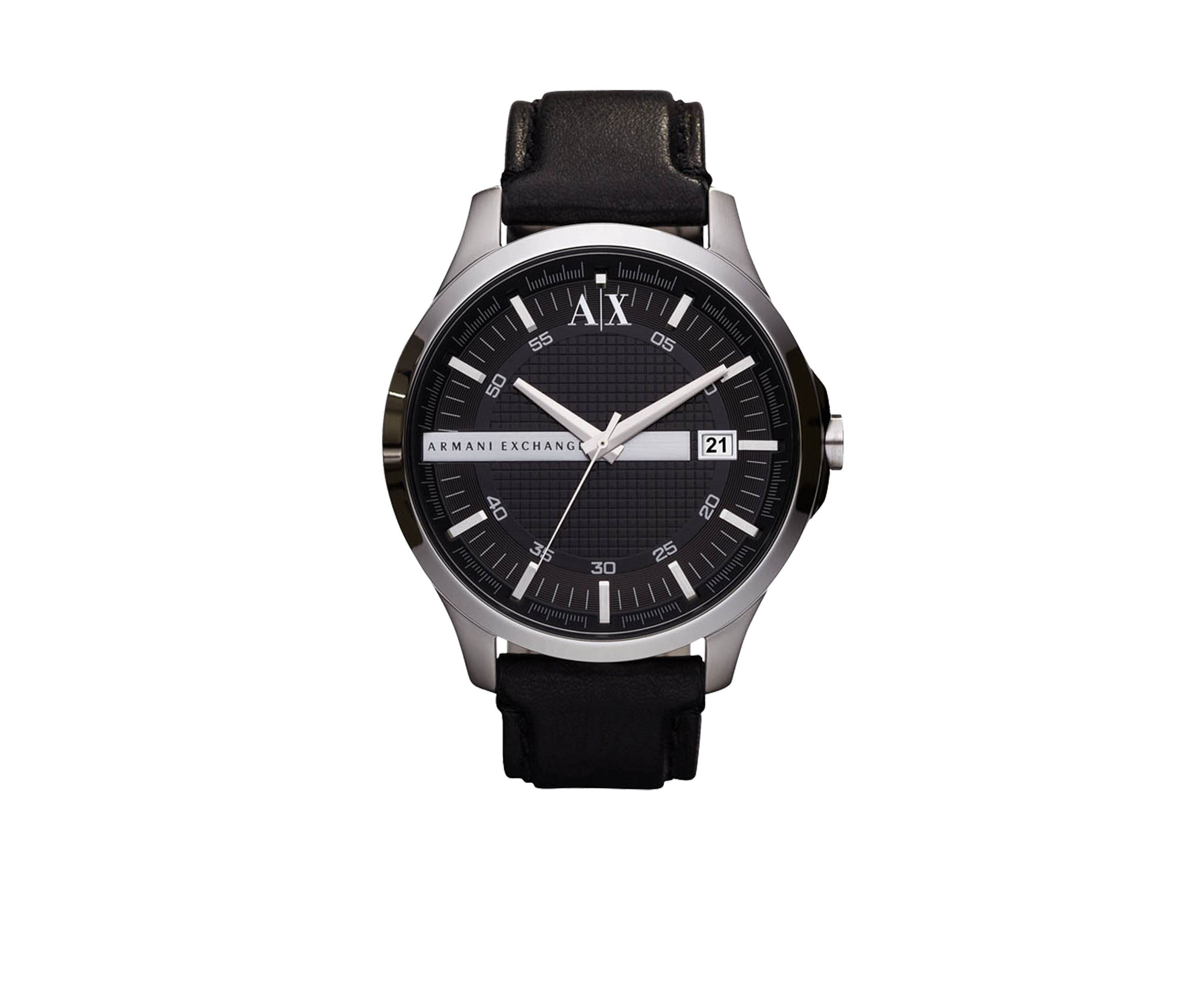 Three-Hand Date Black Leather Watch