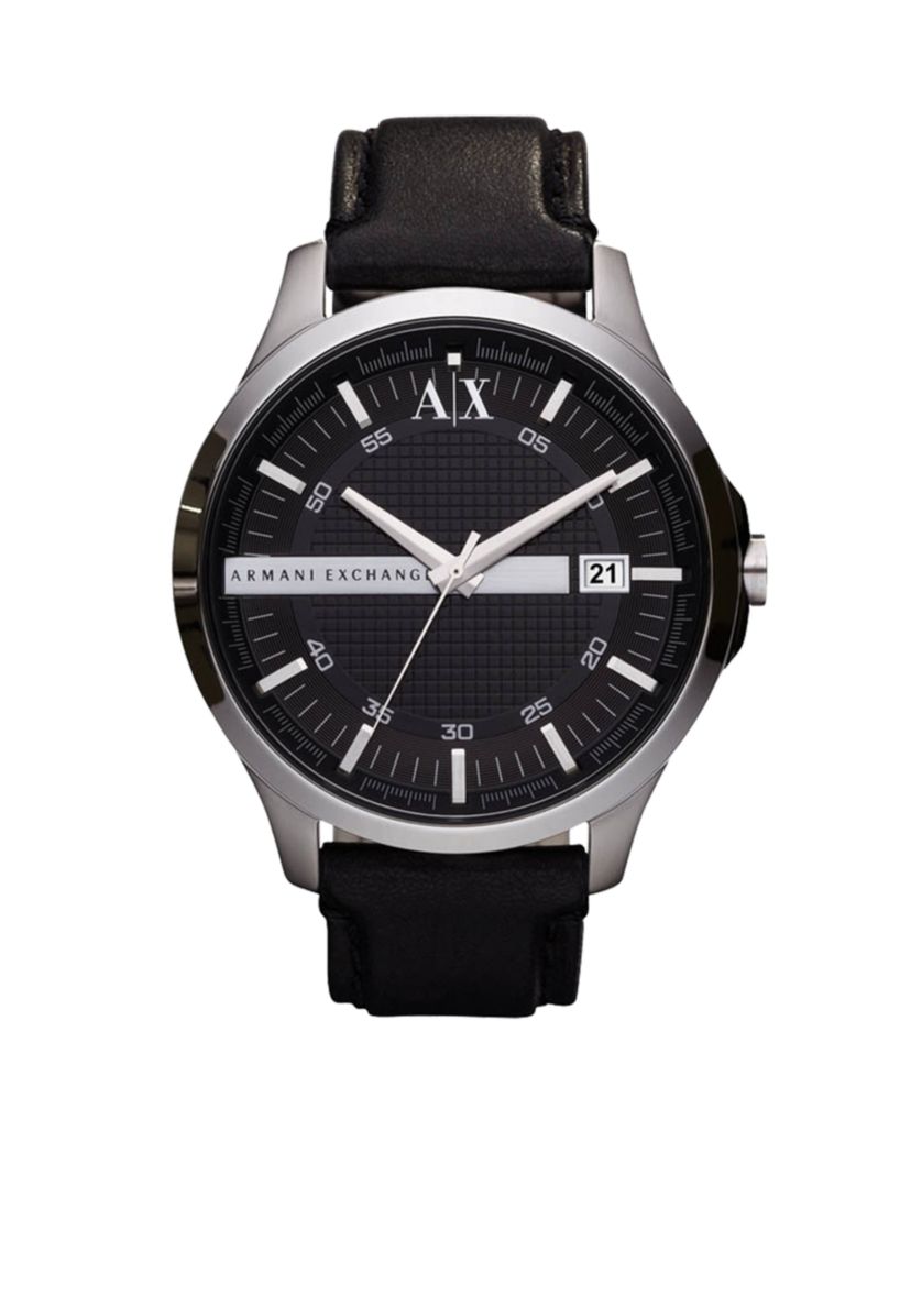 Three-Hand Date Black Leather Watch