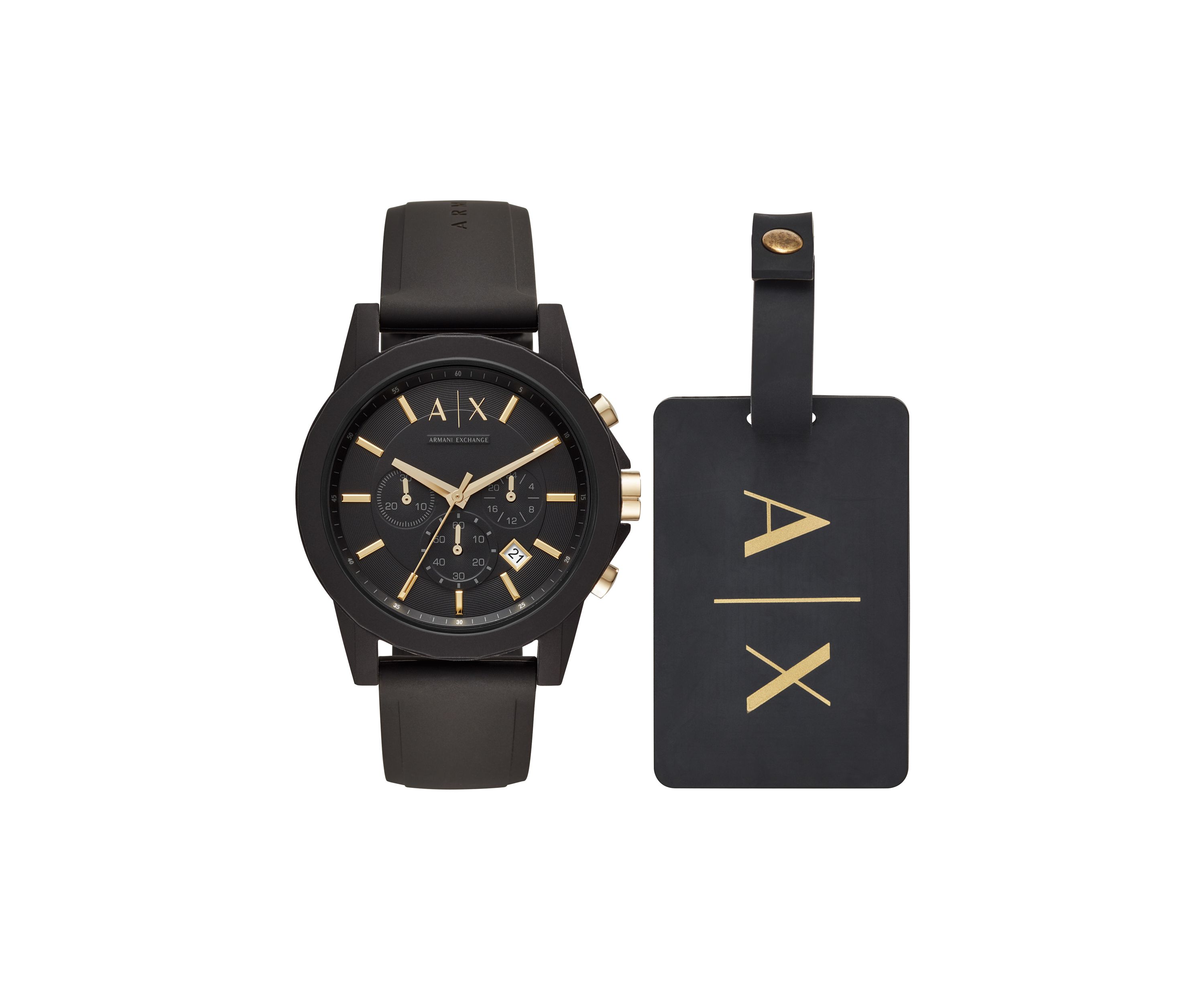 Chronograph Black Silicone Watch and Luggage Tag Gift Set