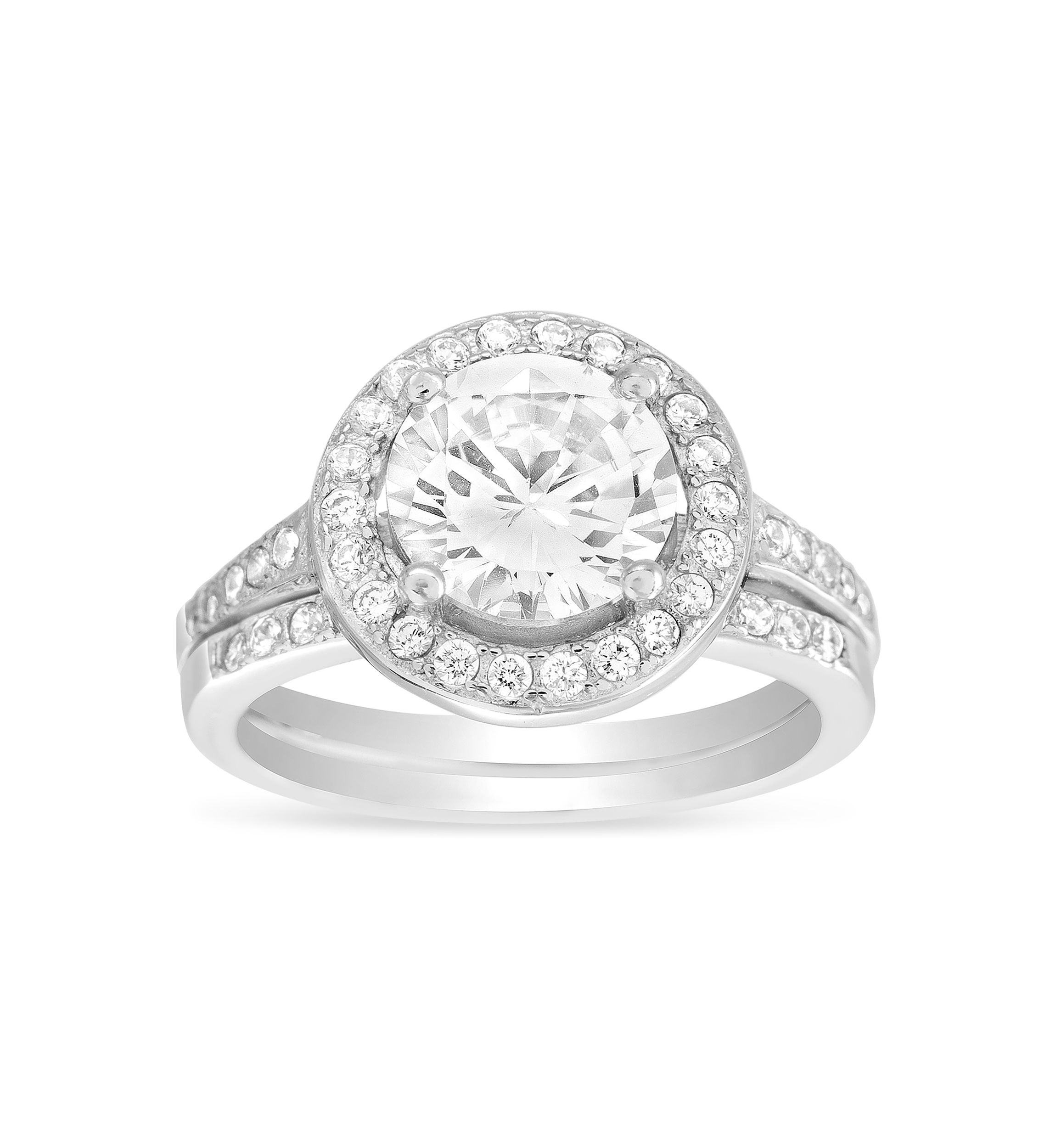 Sterling Silver Round Cubic Zirconia Ring Set