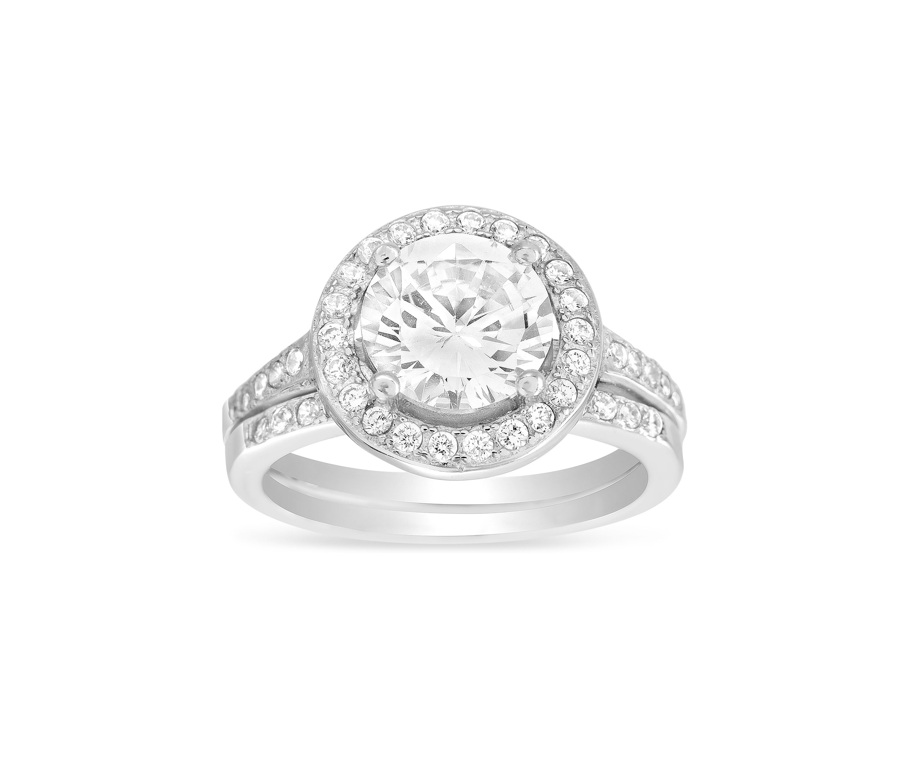 Sterling Silver Round Cubic Zirconia Ring Set